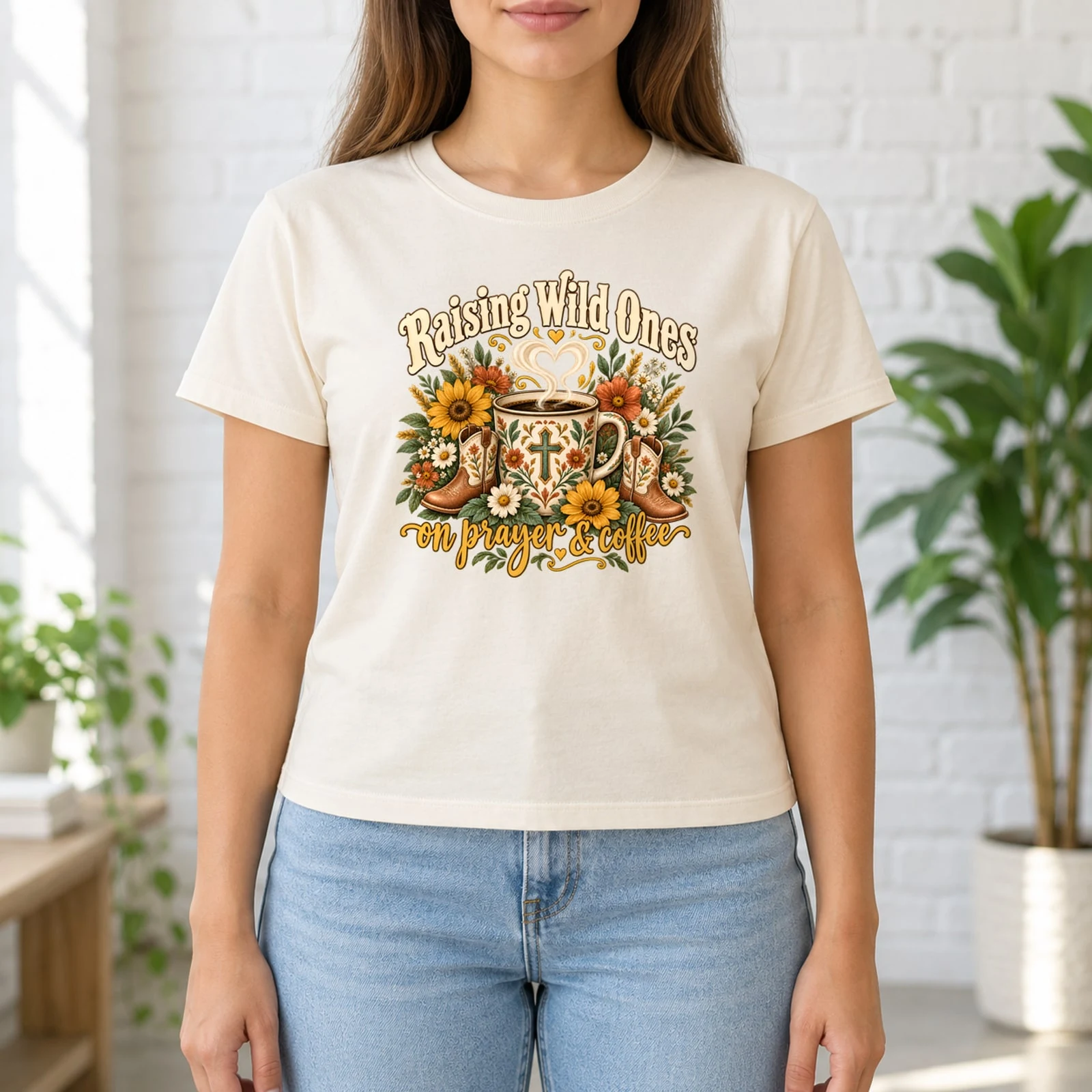 Raising Wild Ones on Prayer and Coffee Boho Western Mom DTF Transfer