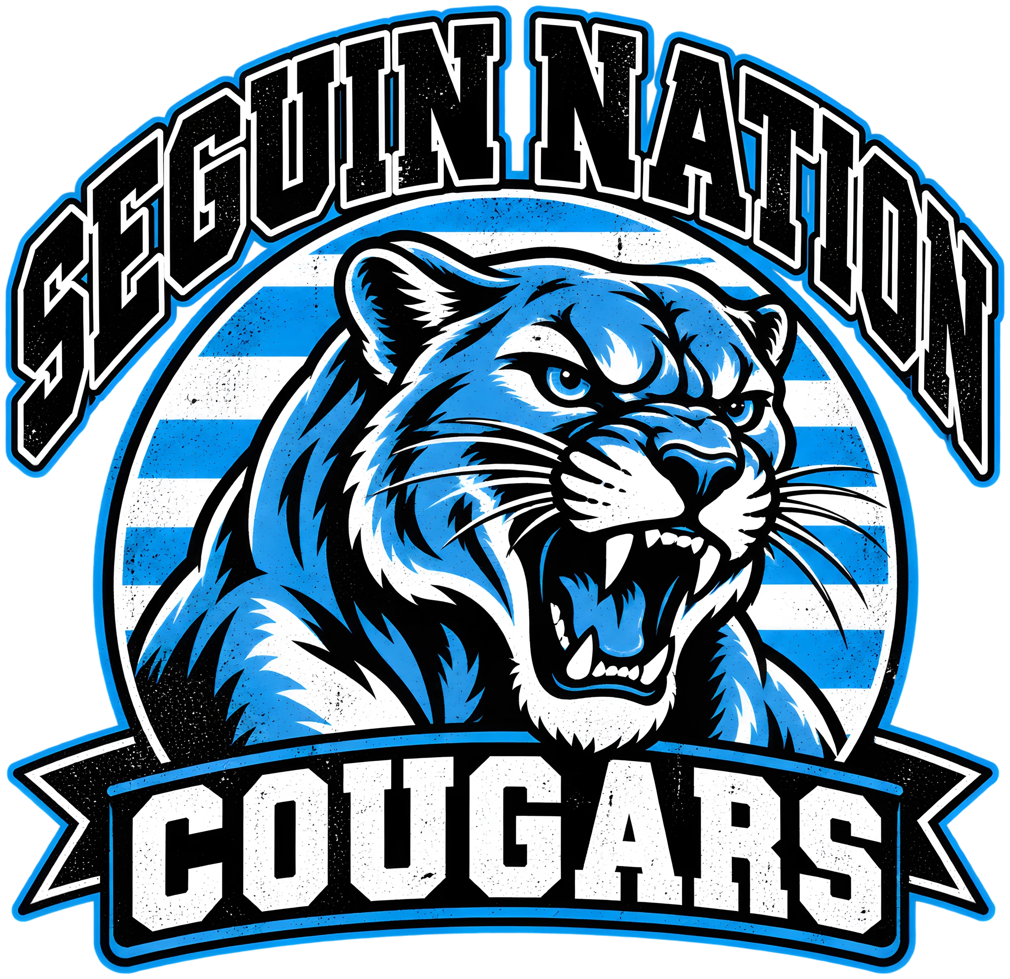 Seguin Nation Cougars Retro Sunset Badge Carolina Blue School Spirit DTF Transfer