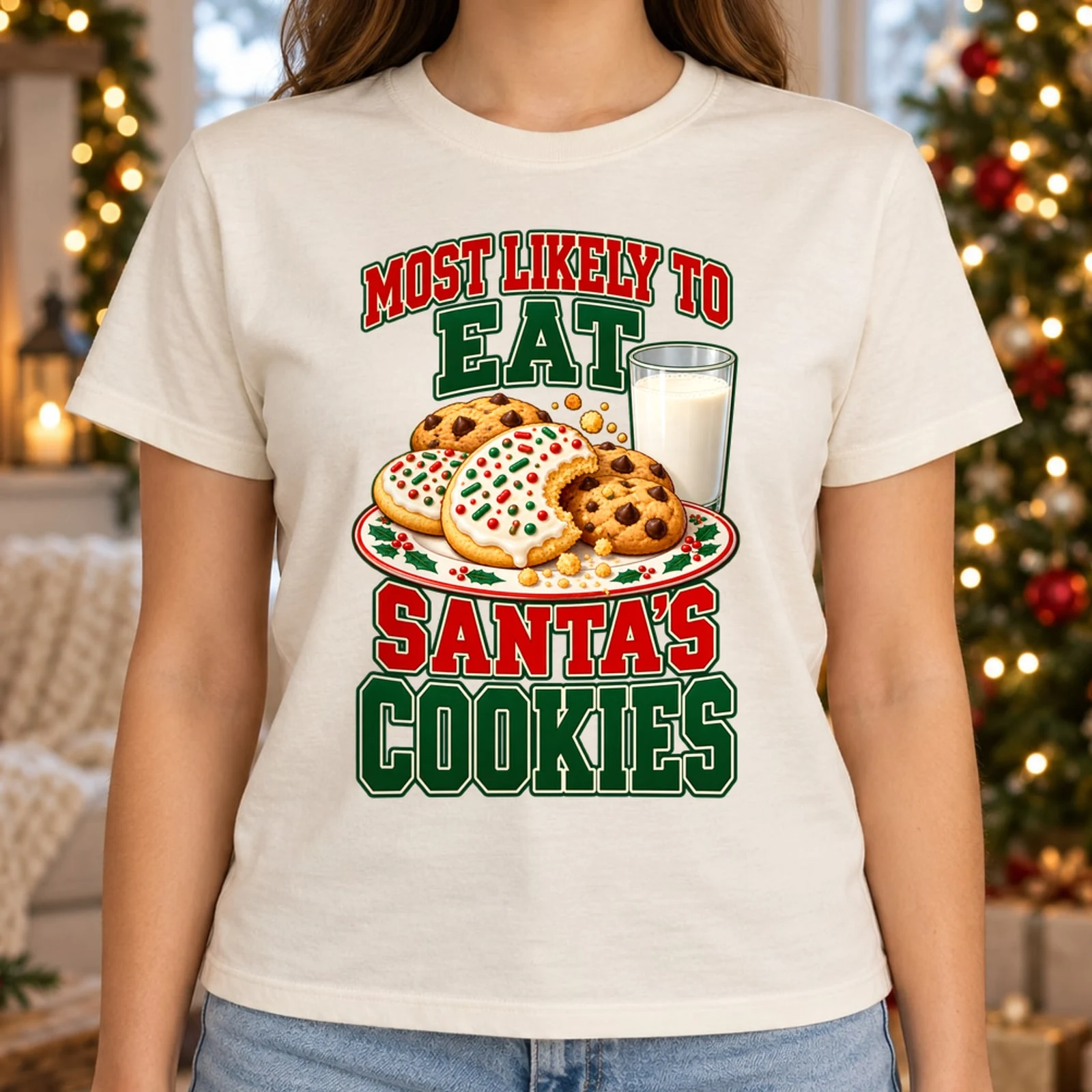 Most Likely to Eat Santa's Cookies Family Christmas Varsity DTF Transfer
