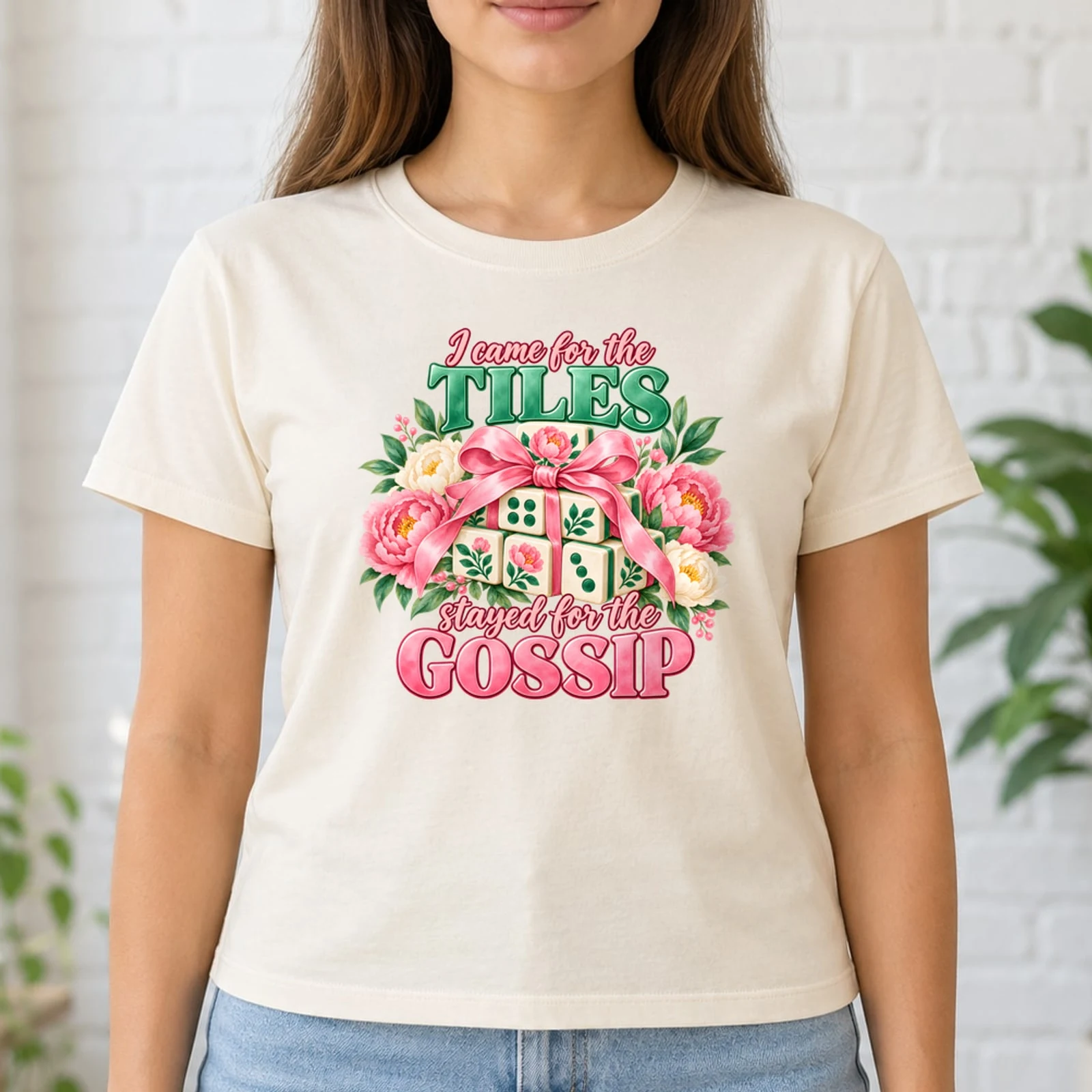 Came for the Tiles Stayed for the Gossip Mahjong Watercolor Floral DTF Transfer