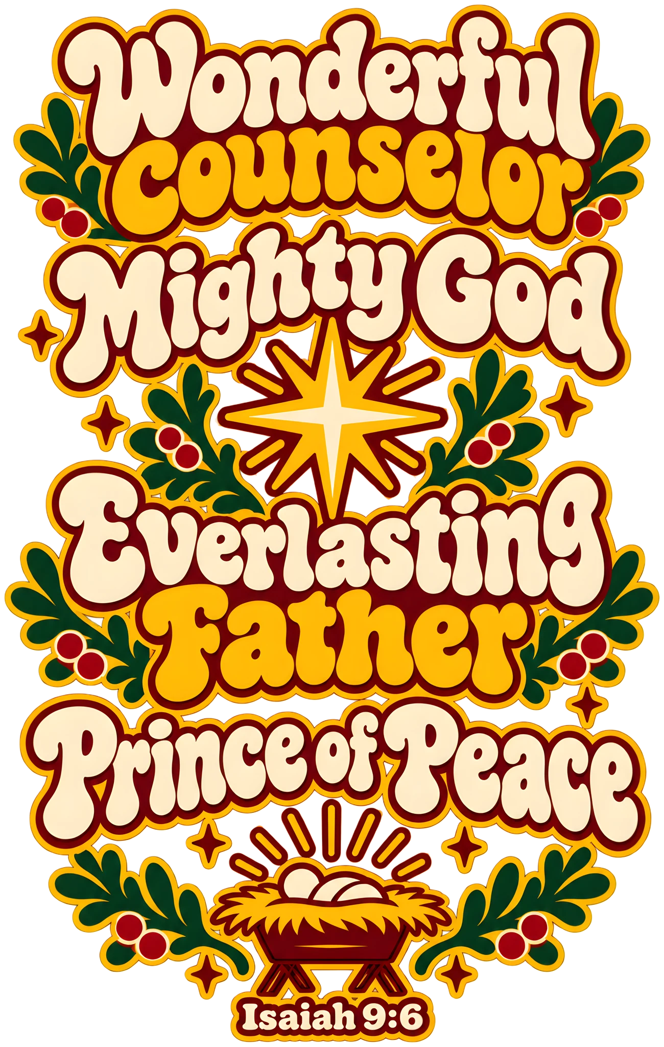 Wonderful Counselor Mighty God Isaiah 9:6 Retro Christian Christmas DTF Transfer
