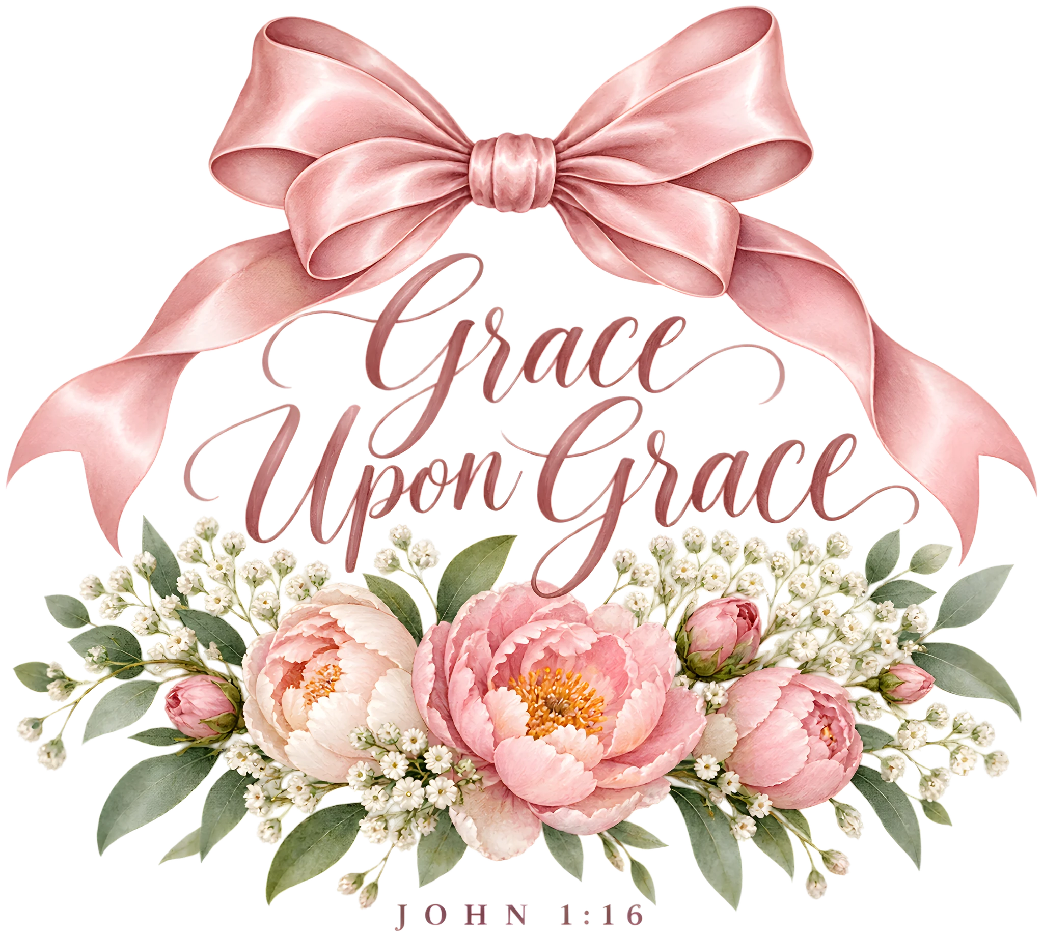 Grace Upon Grace John 1:16 Coquette Bow Floral Christian DTF Transfer