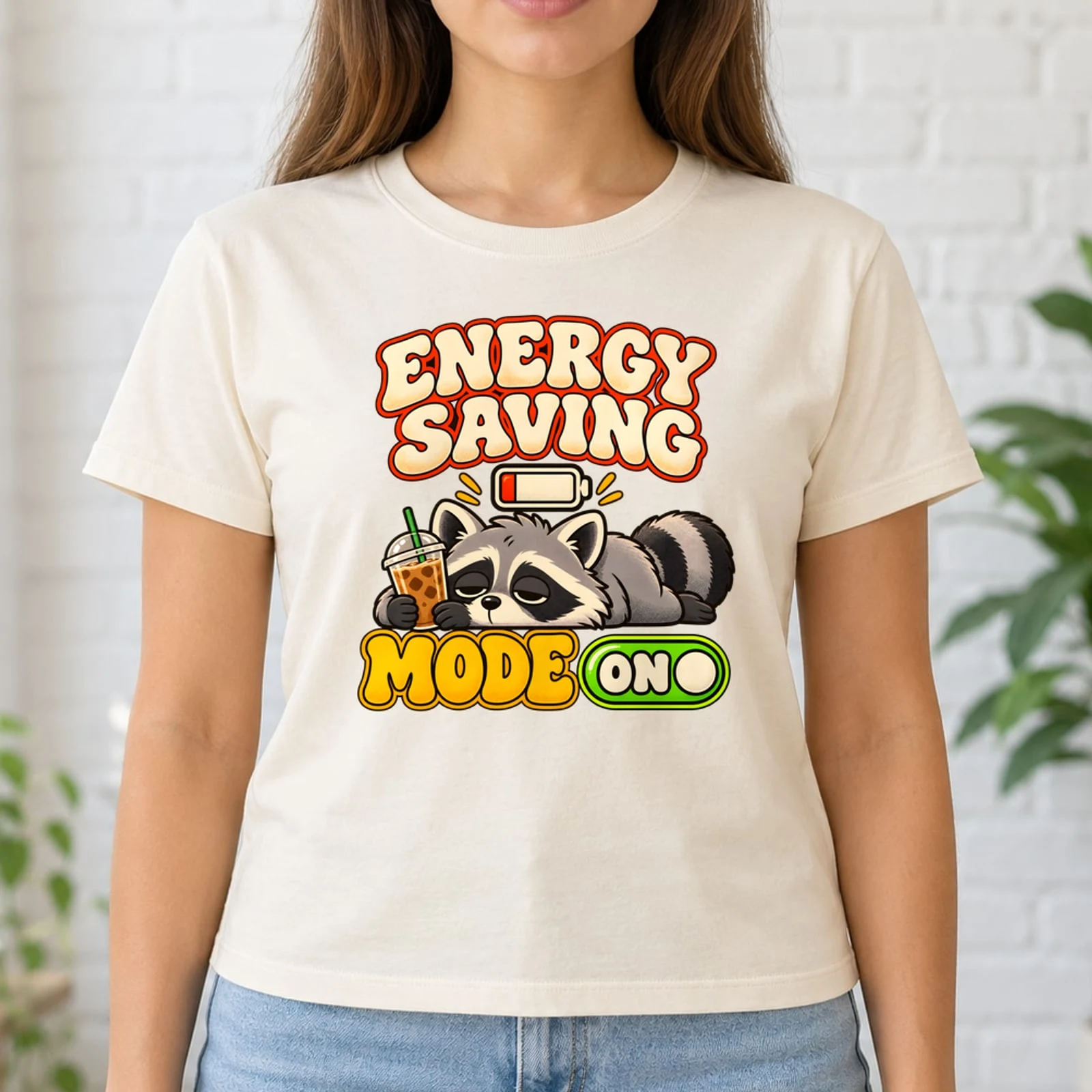 Energy Saving Mode On Funny Sleepy Raccoon Retro Sarcastic DTF Transfer