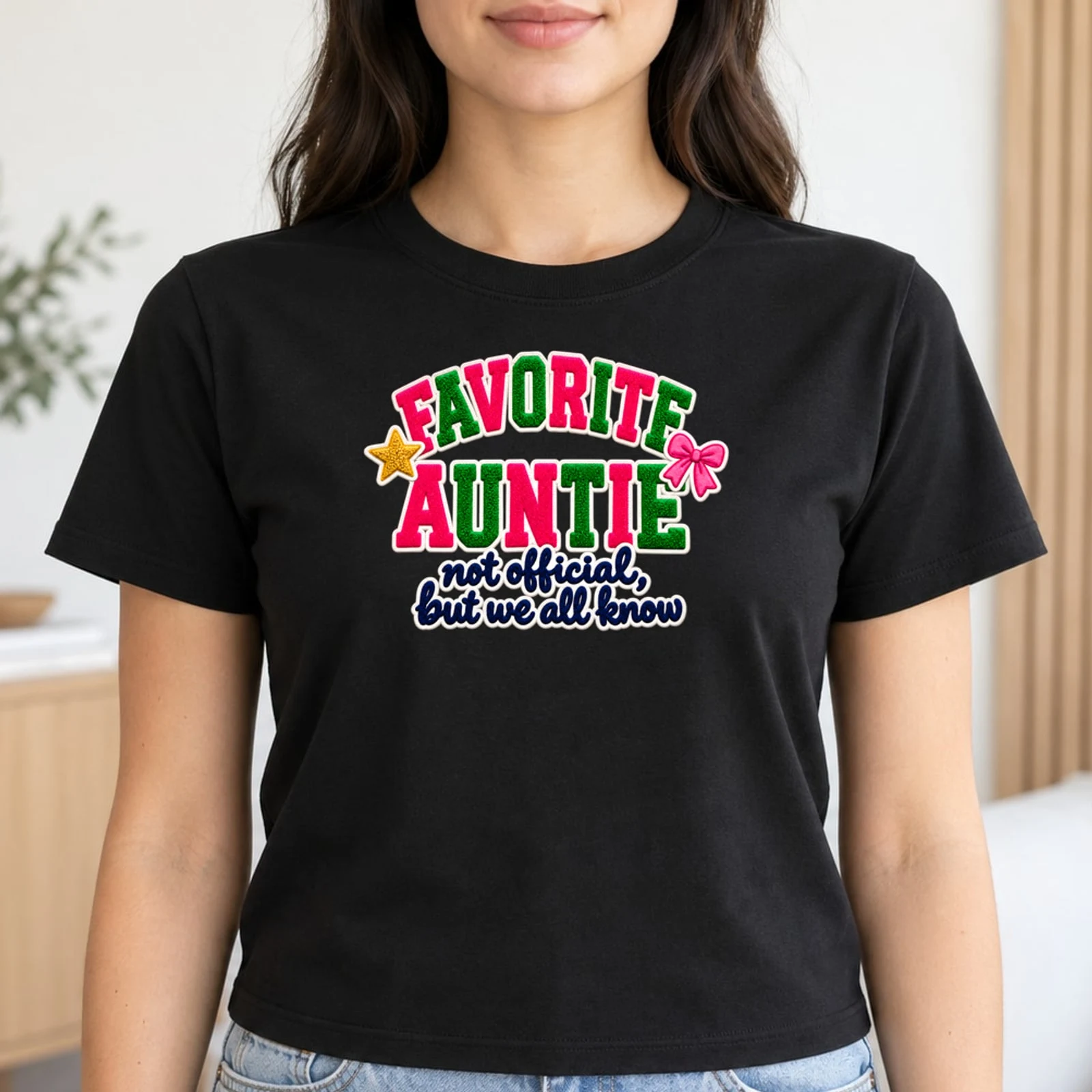 Favorite Auntie Not Official But We All Know Preppy Chenille DTF Transfer