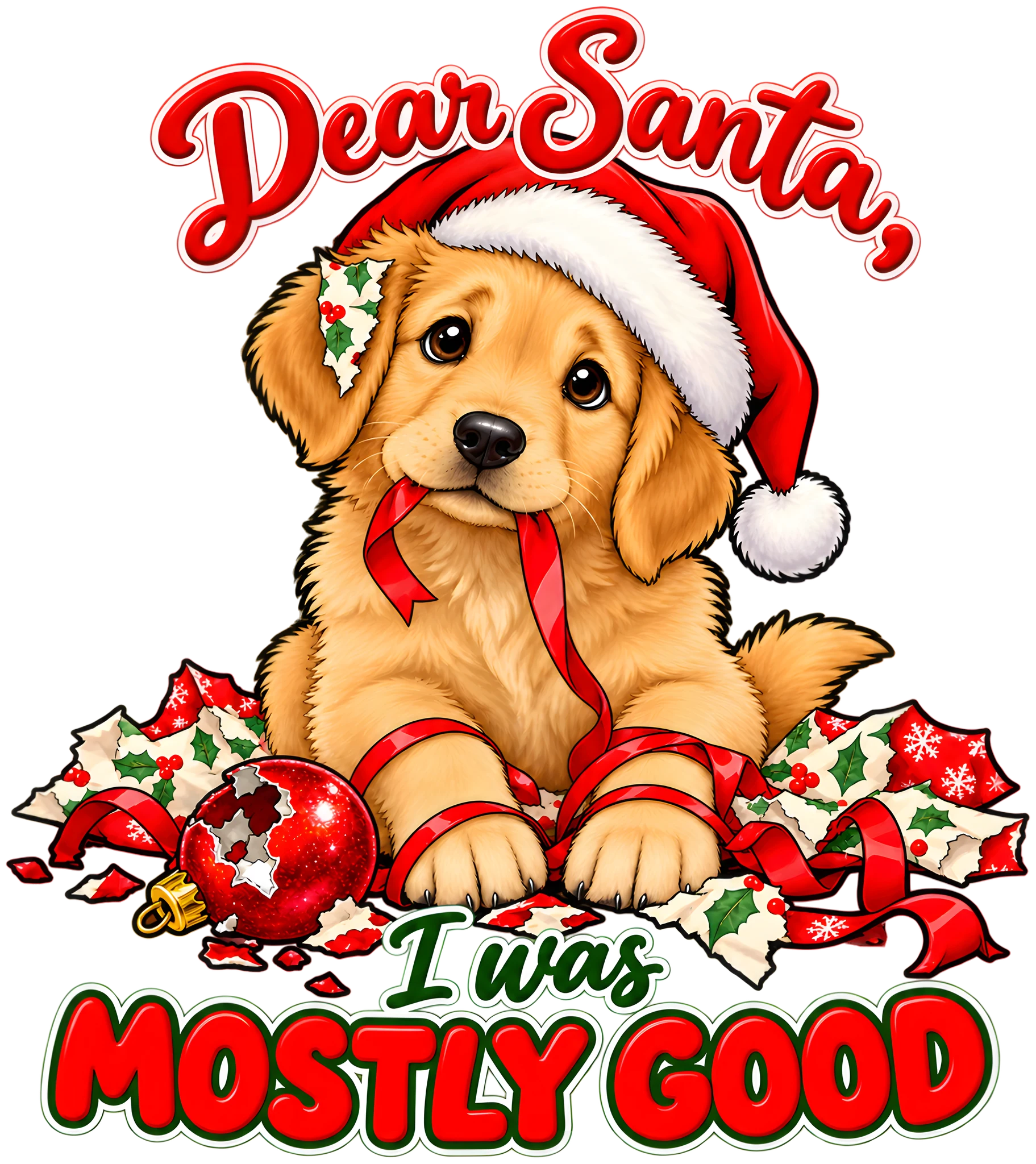Dear Santa I Was Mostly Good Funny Dog Christmas Ornament DTF Transfer