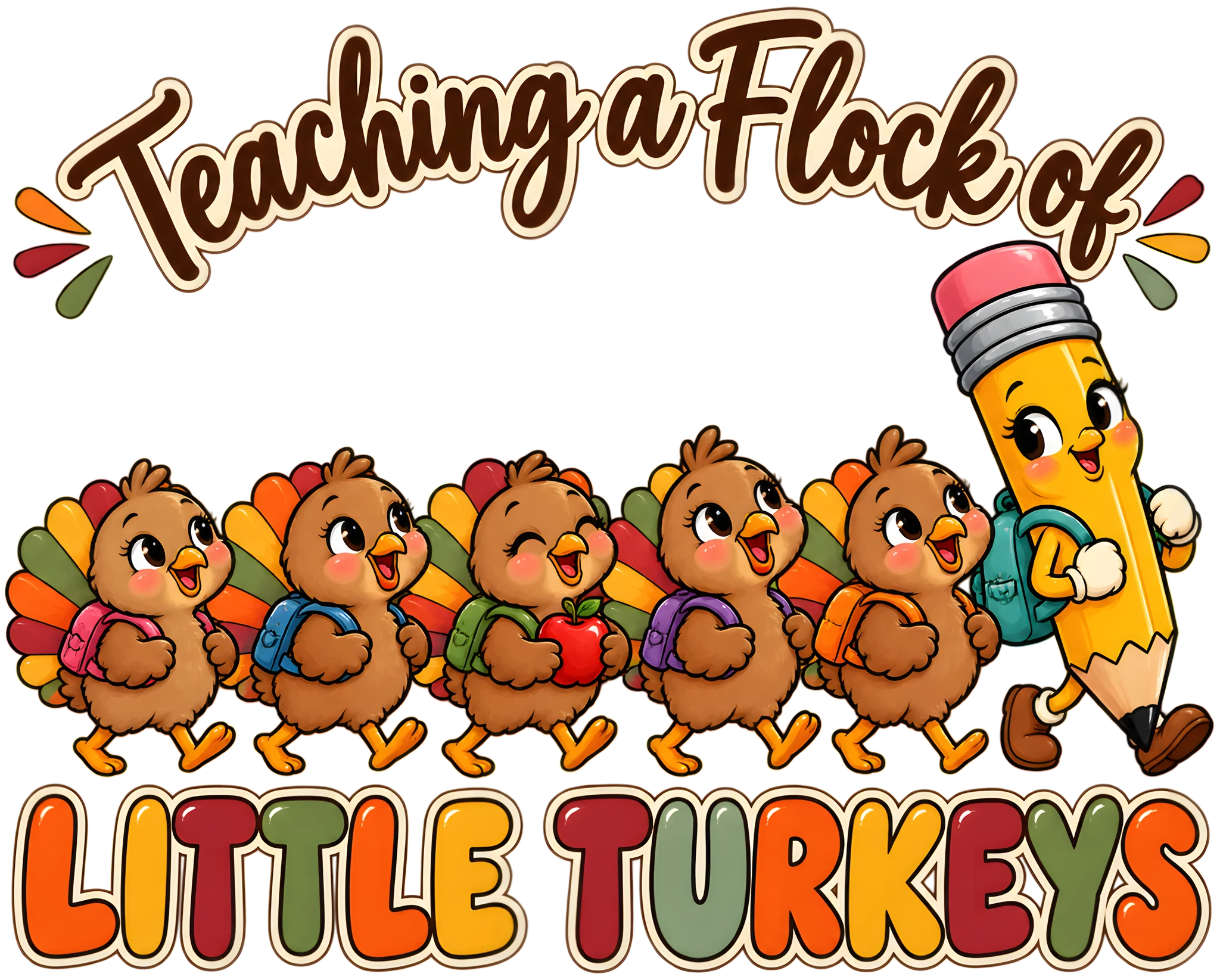 Teaching a Flock of Little Turkeys Teacher Thanksgiving DTF Transfer