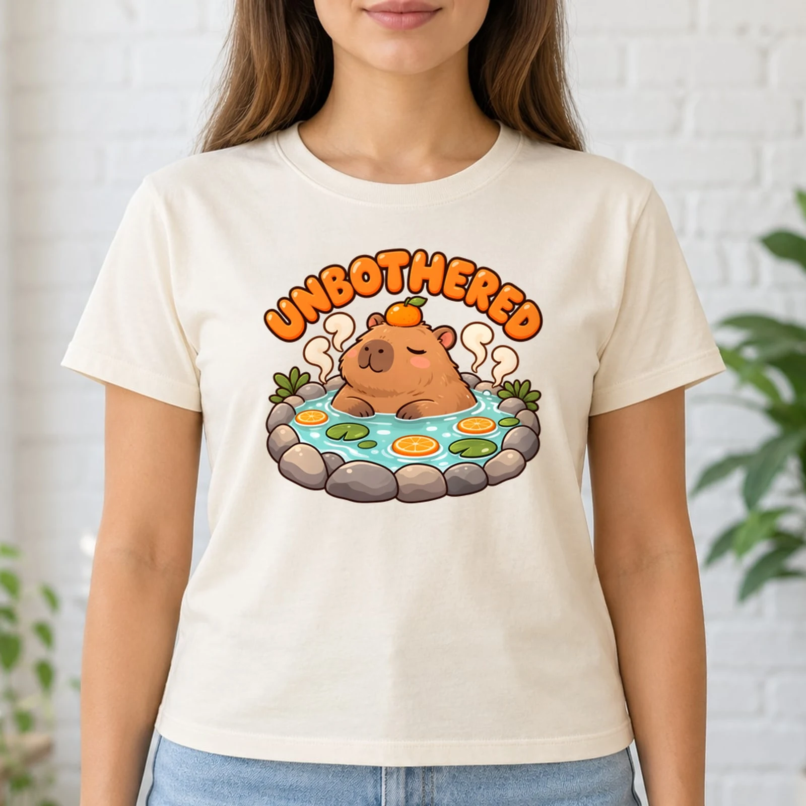 Unbothered Capybara Kawaii Cute Hot Spring Orange DTF Transfer