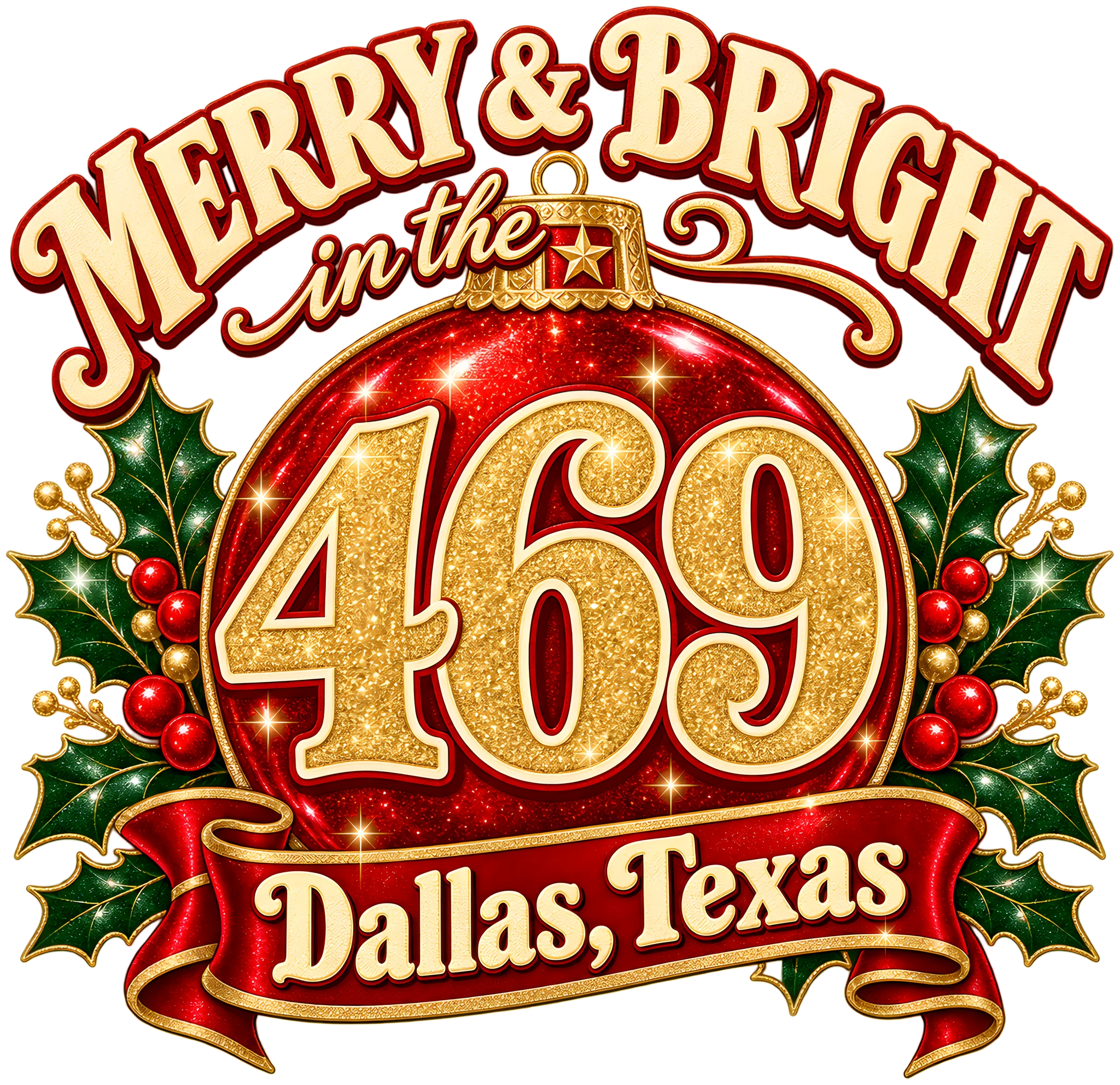 Merry and Bright in the 469 Dallas Texas Vintage Ornament Christmas DTF Transfer