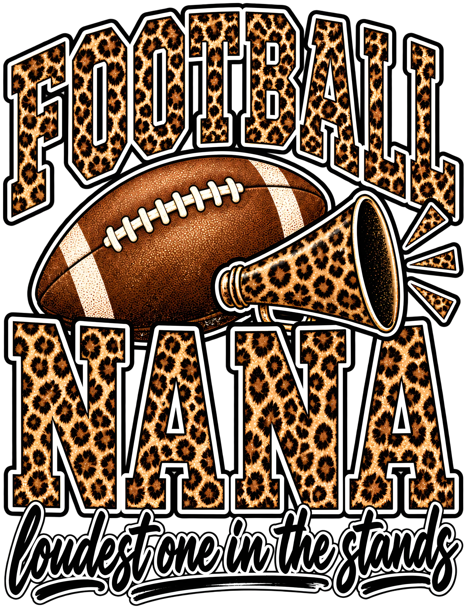 Football Nana Loudest One in the Stands Leopard Varsity Game Day DTF Transfer