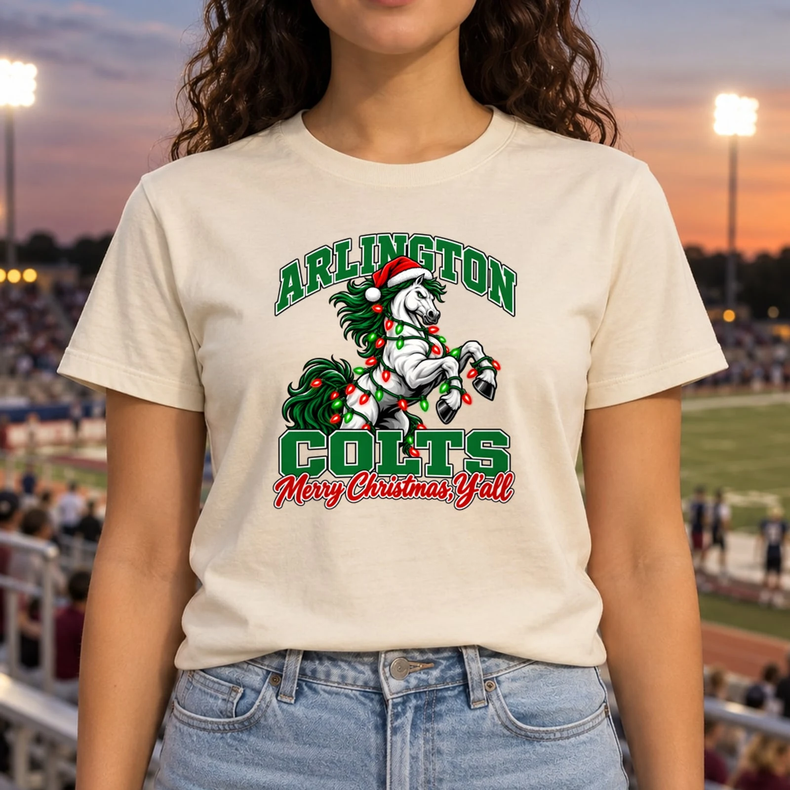 Arlington Colts Merry Christmas Y'all Santa Hat Colt Spirit DTF Transfer