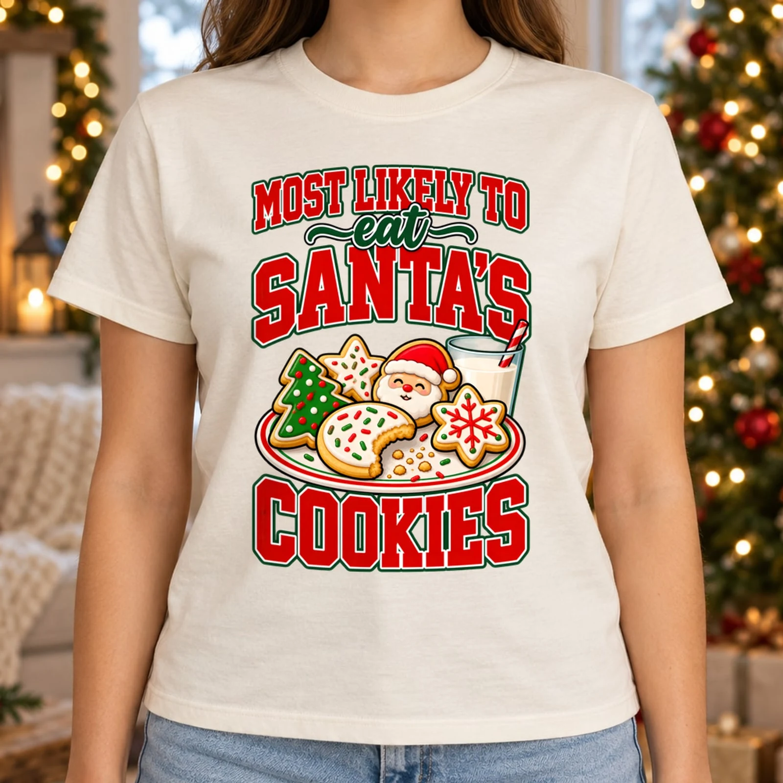 Most Likely to Eat Santas Cookies Funny Family Christmas Varsity DTF Transfer