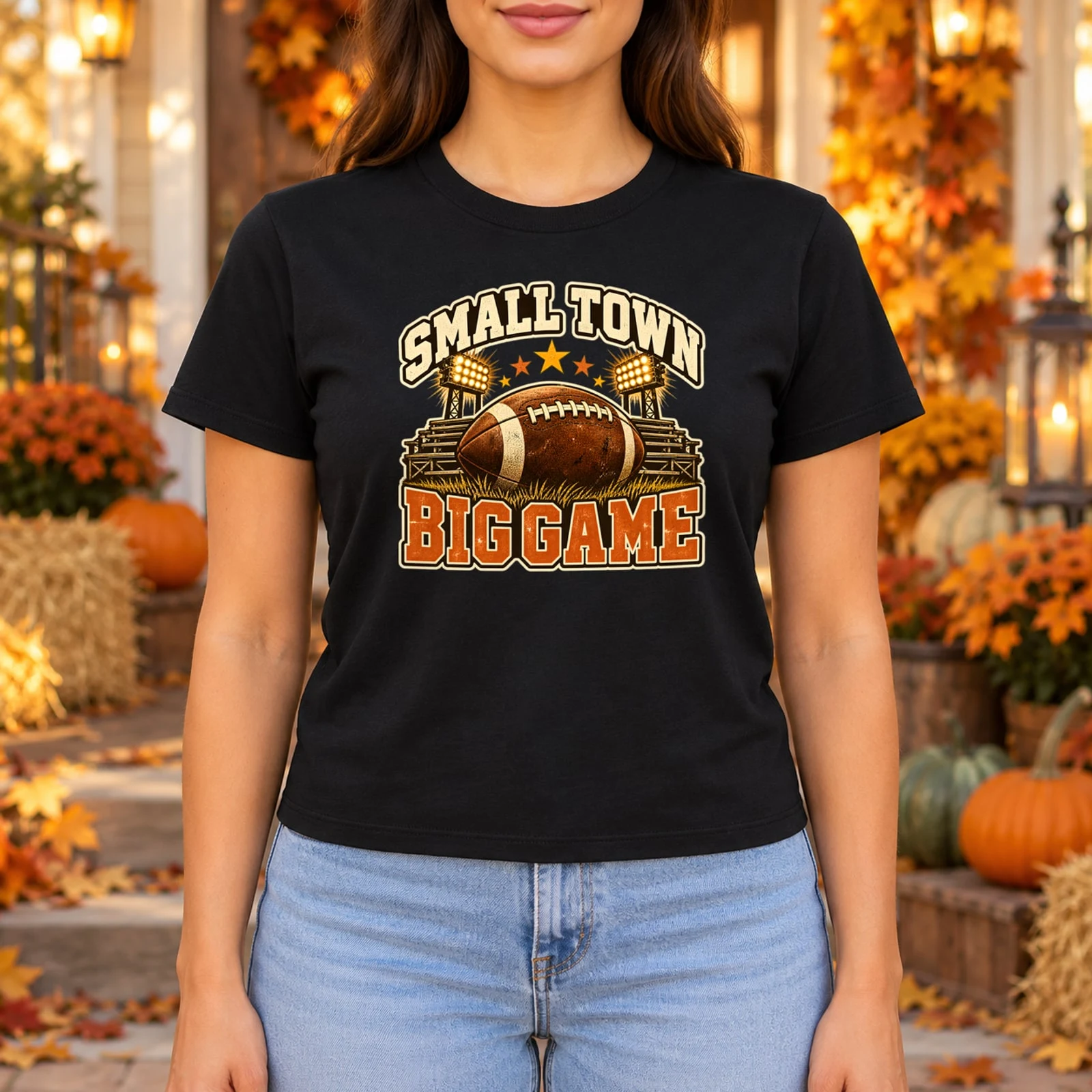 Small Town Big Game Vintage Stadium Lights Football DTF Transfer