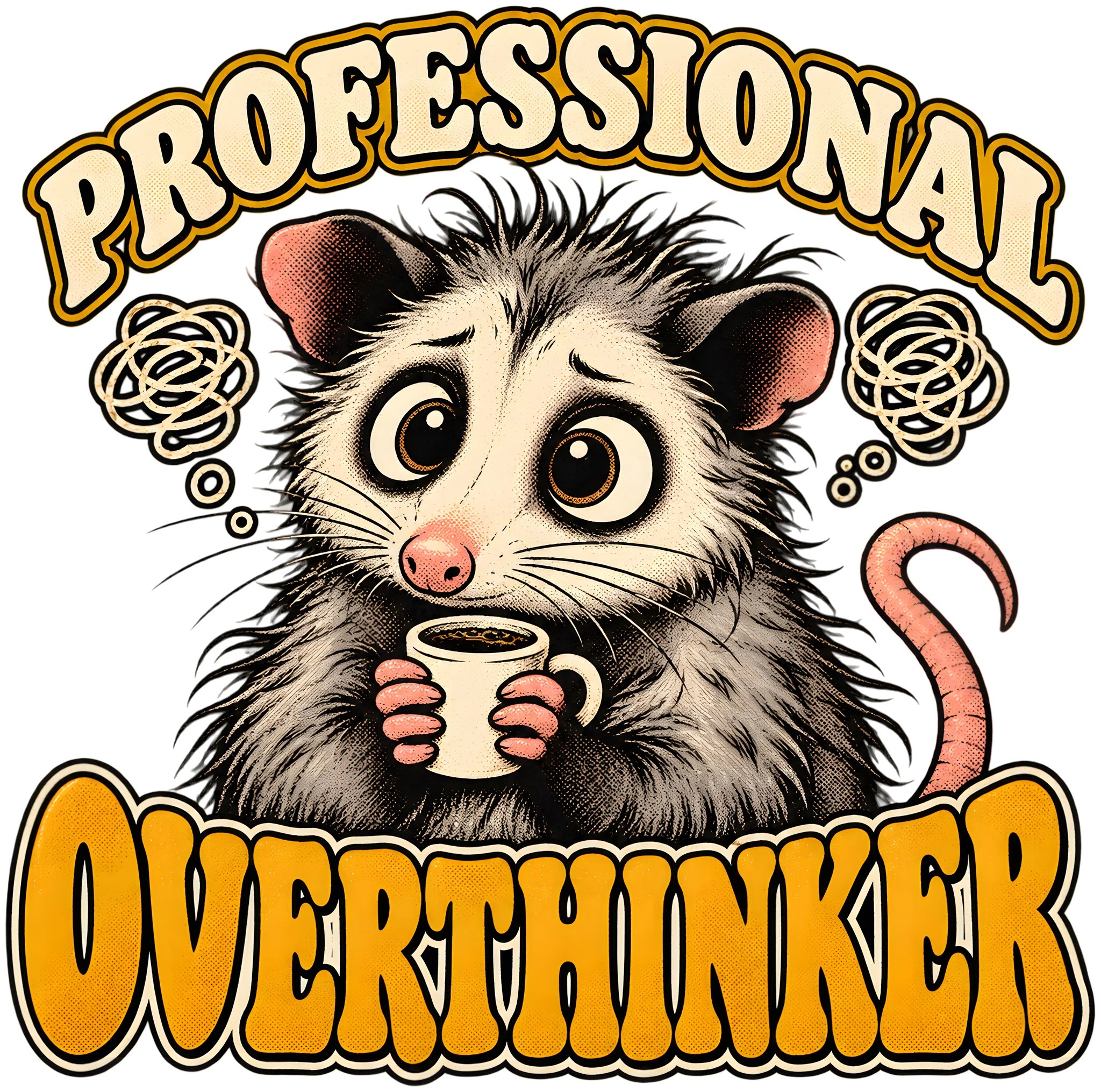 Professional Overthinker Funny Opossum Retro Halftone Sarcastic DTF Transfer