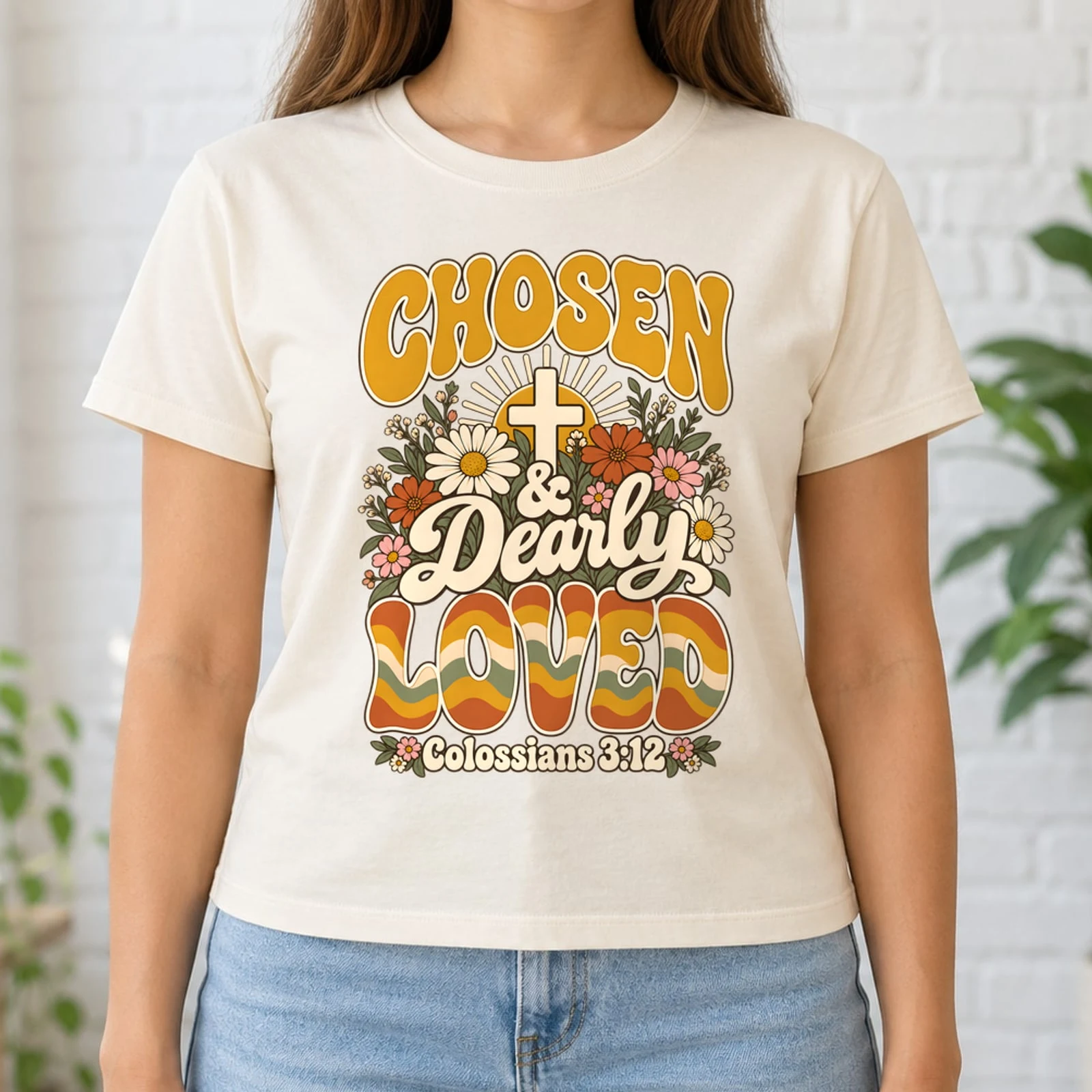 Chosen and Dearly Loved Colossians 3:12 Retro Groovy Christian DTF Transfer