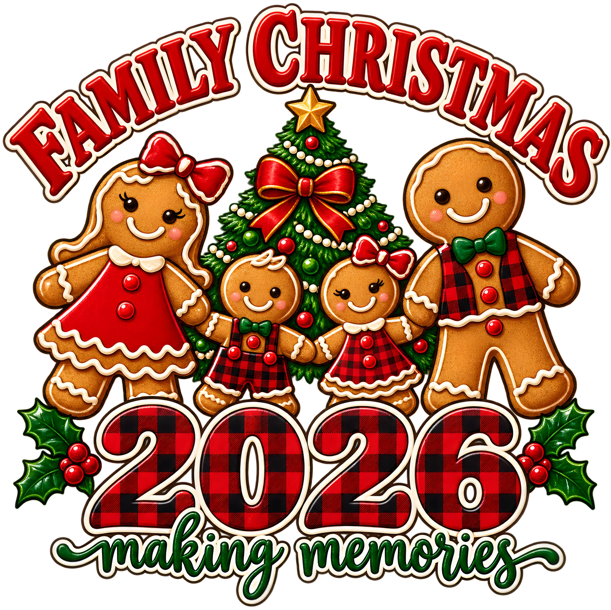 Family Christmas 2026 Matching Gingerbread Family Plaid DTF Transfer
