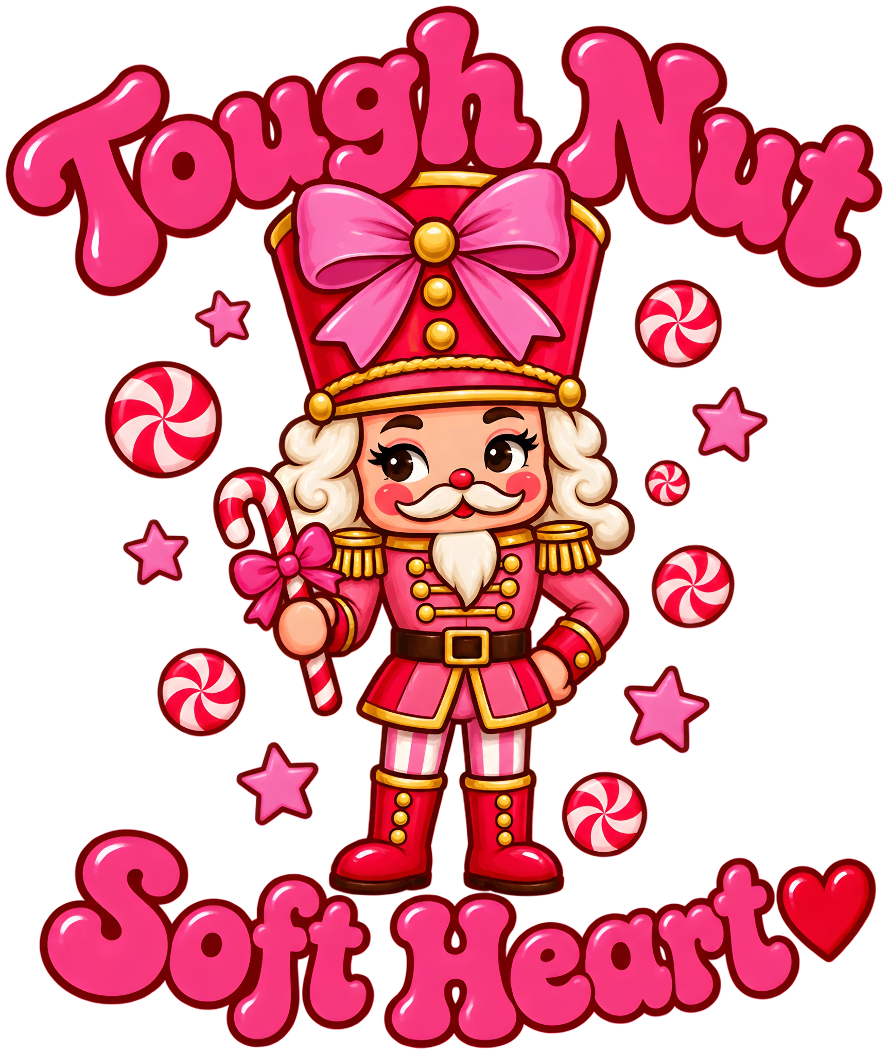 Tough Nut Soft Heart Preppy Pink Nutcracker Coquette Bow Christmas DTF Transfer