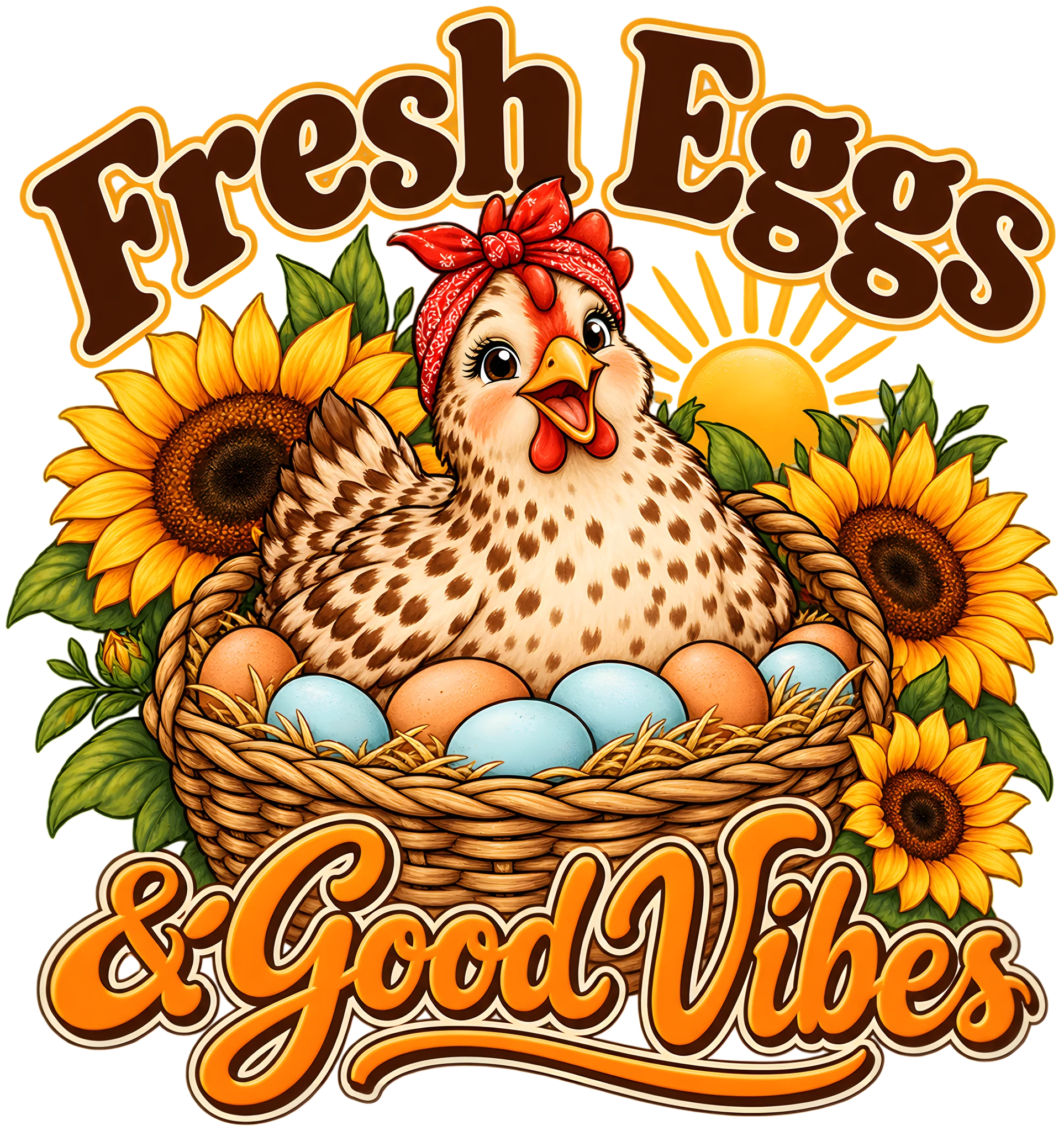 Fresh Eggs and Good Vibes Farmhouse Chicken DTF Transfer