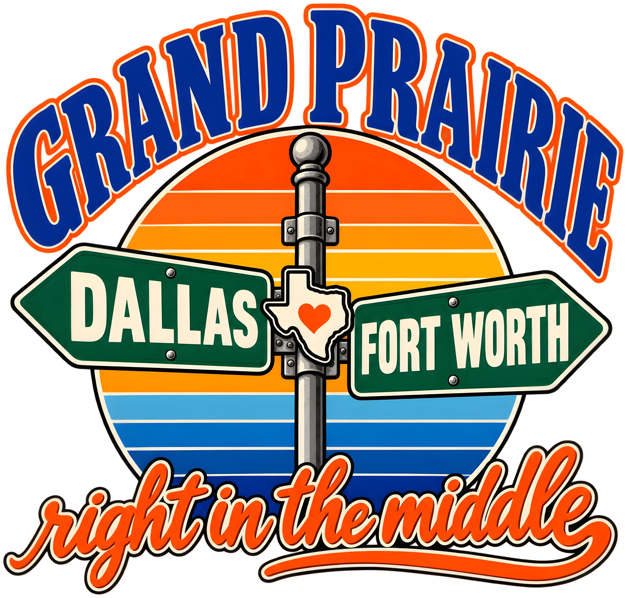 Grand Prairie Right in the Middle Dallas Fort Worth Retro Road Sign DTF Transfer