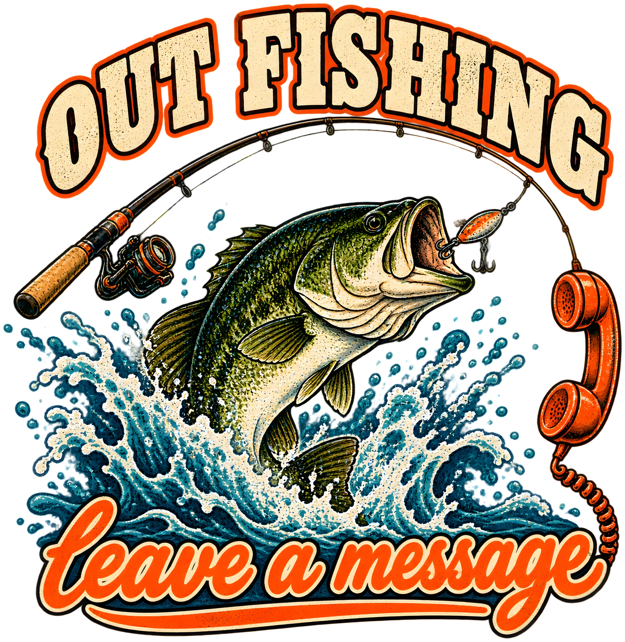 Out Fishing Leave a Message Funny Vintage Bass Fishing DTF Transfer