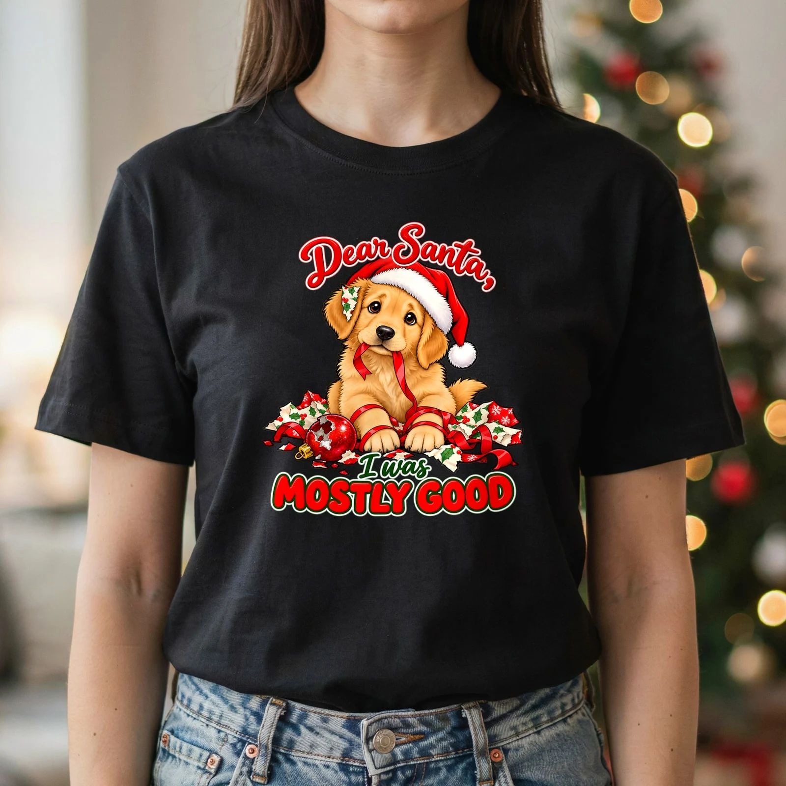 Dear Santa I Was Mostly Good Funny Dog Christmas Ornament DTF Transfer