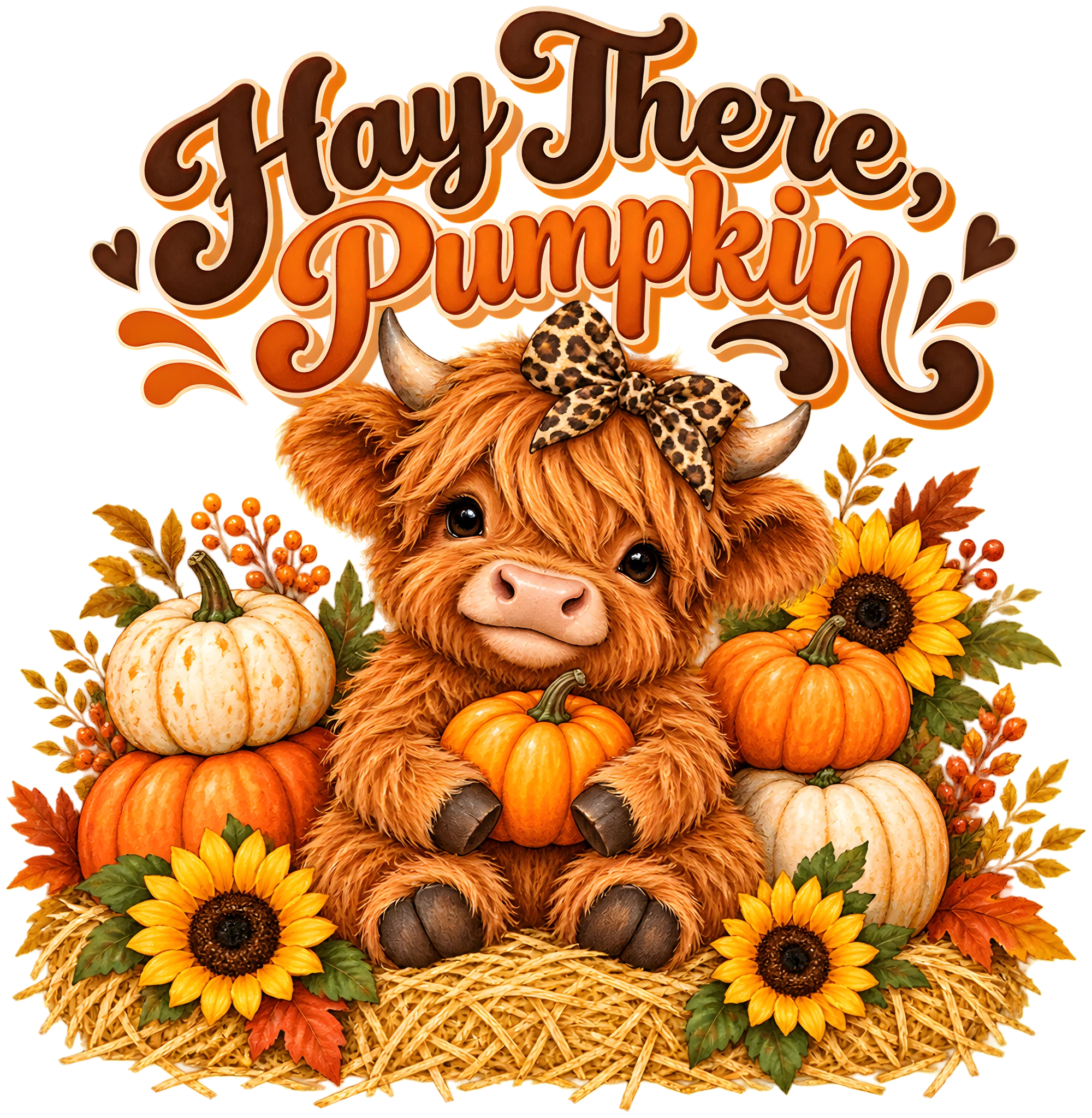 Hay There Pumpkin Highland Cow Calf Fall DTF Transfer