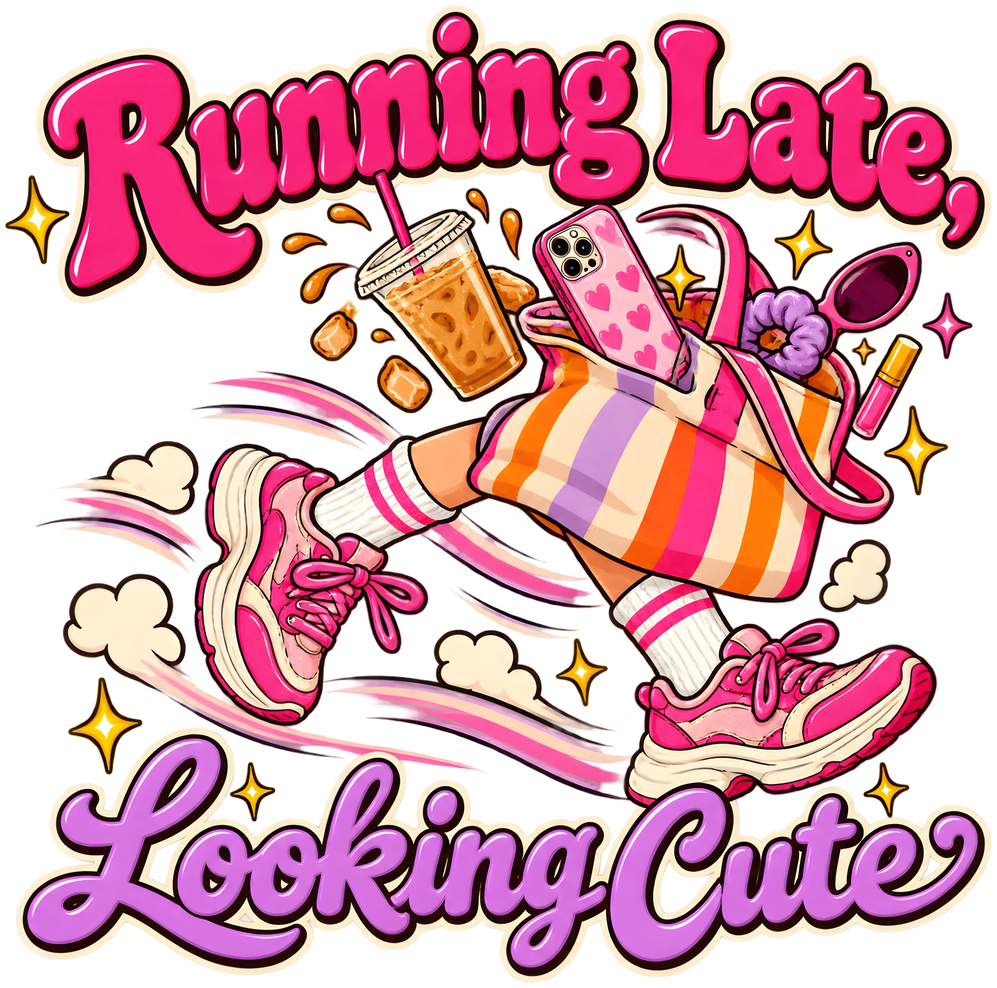 Running Late Looking Cute Retro Groovy Sneakers DTF Transfer