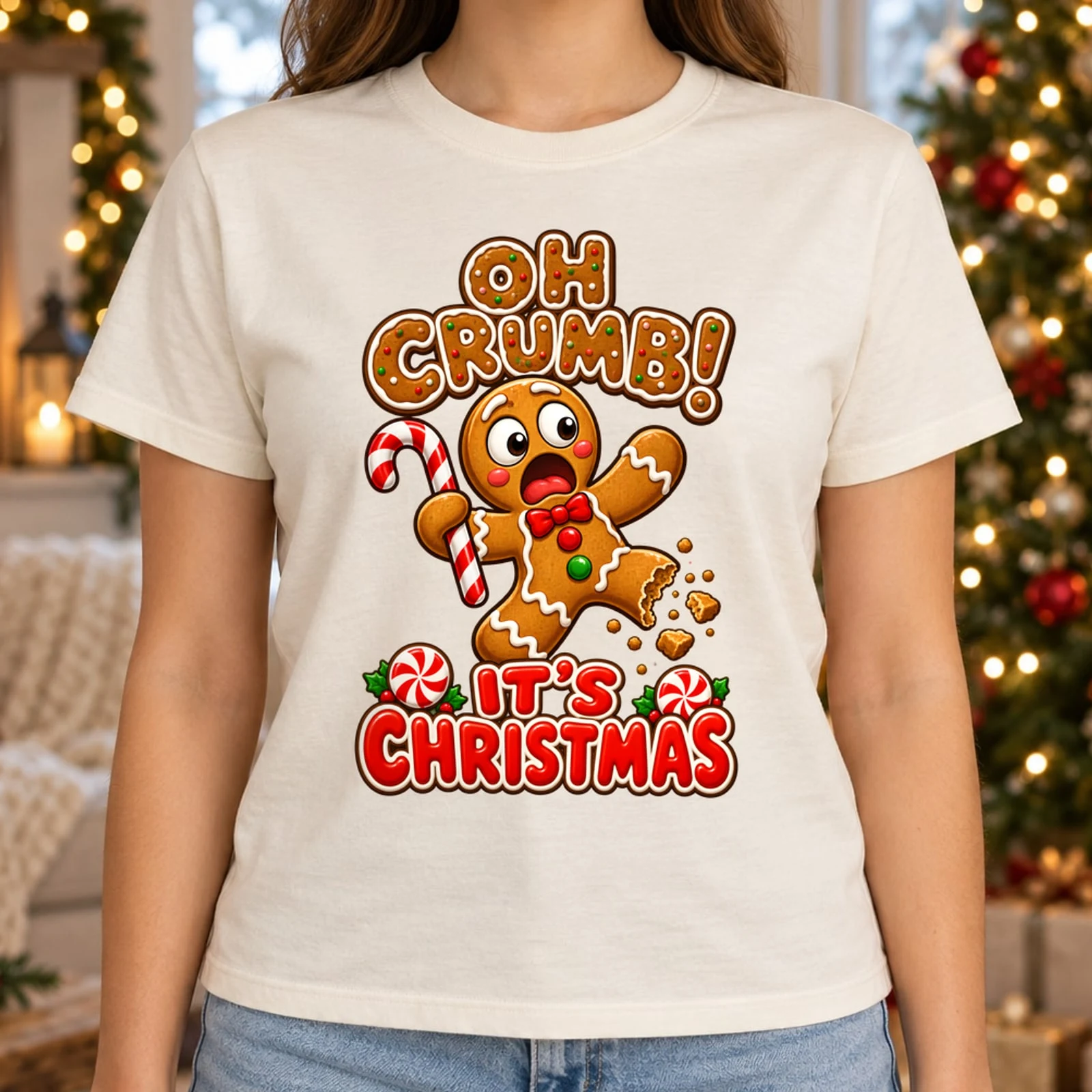 Oh Crumb It's Christmas Funny Bitten Gingerbread Man DTF Transfer