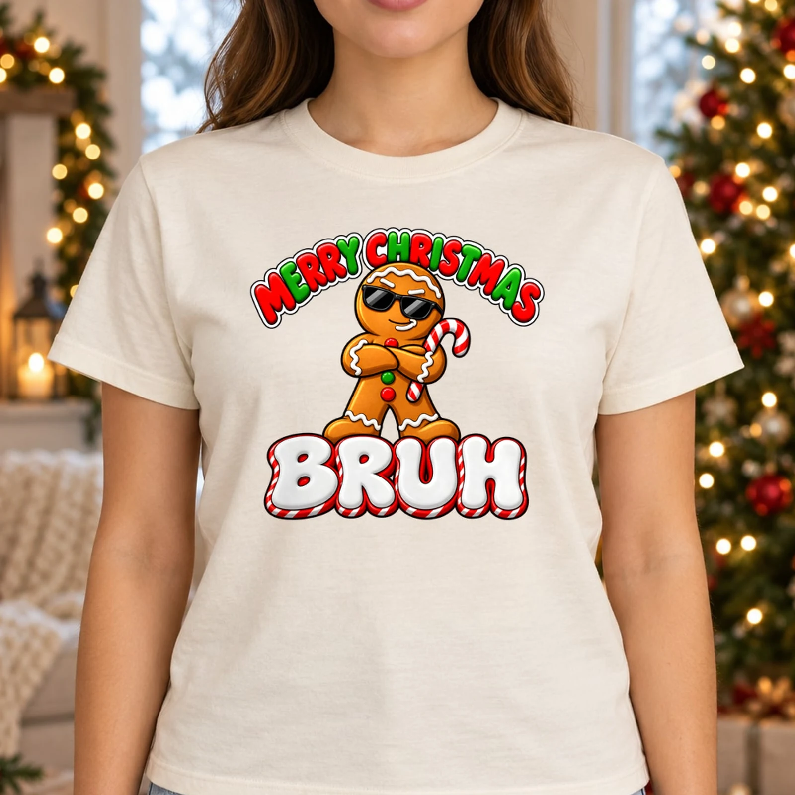 Merry Christmas Bruh Funny Kids Gingerbread Sunglasses Retro DTF Transfer
