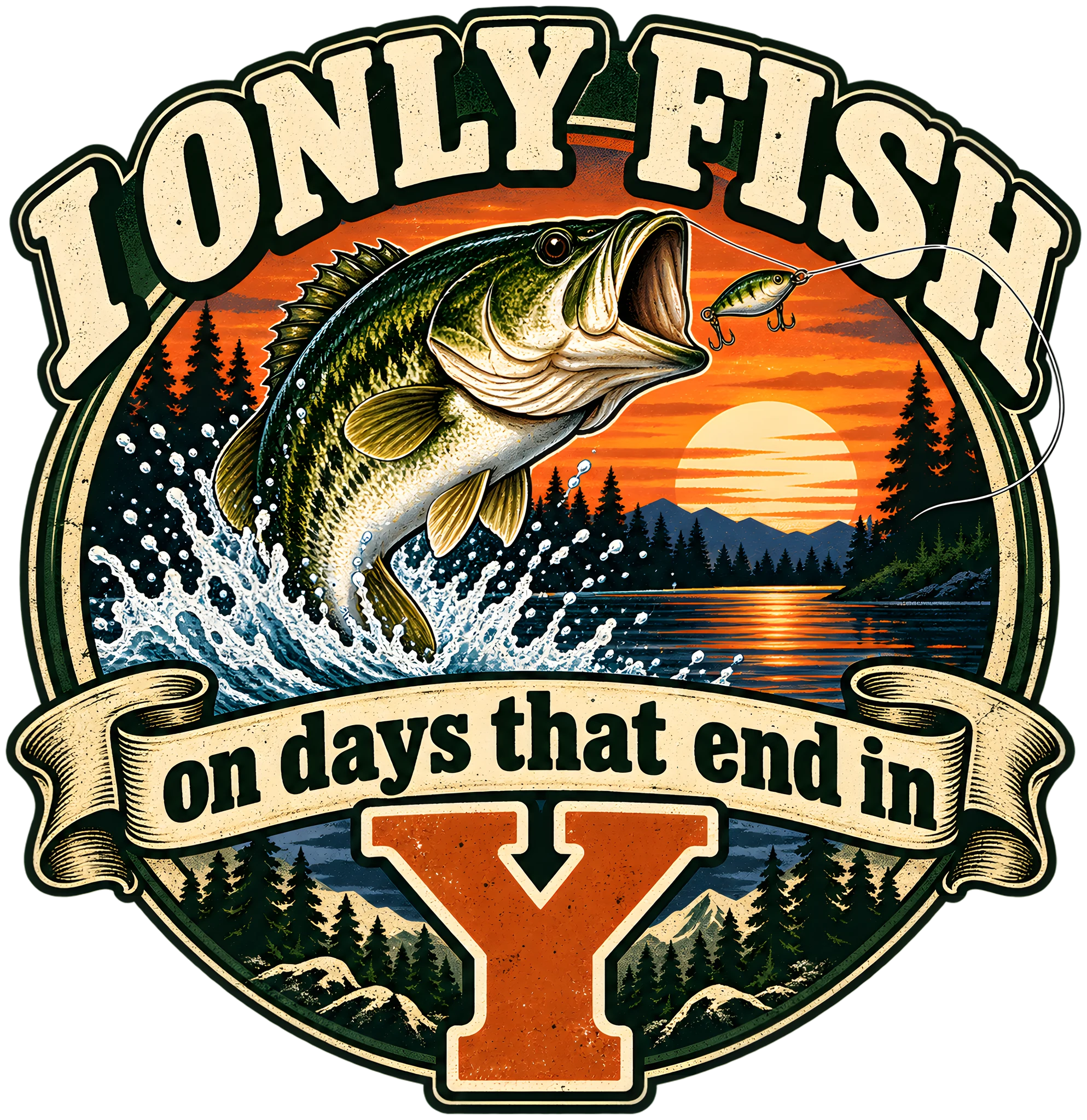 I Only Fish on Days That End in Y Vintage Bass Fishing DTF Transfer