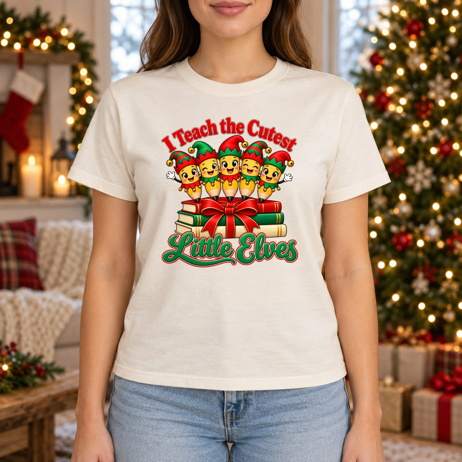 I Teach the Cutest Little Elves Teacher Christmas Pencils DTF Transfer