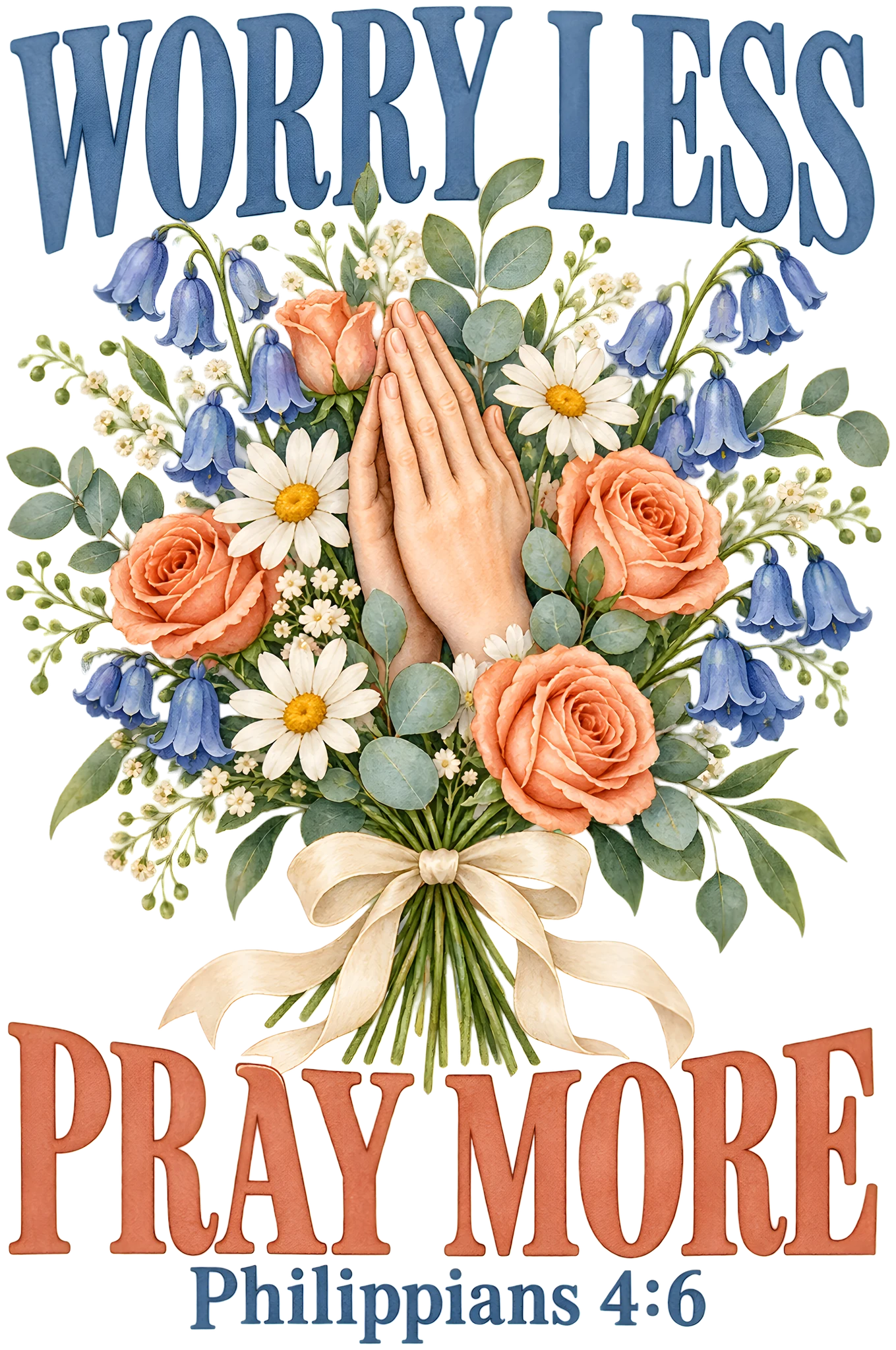 Worry Less Pray More Philippians 4:6 Watercolor Wildflower Christian DTF Transfer