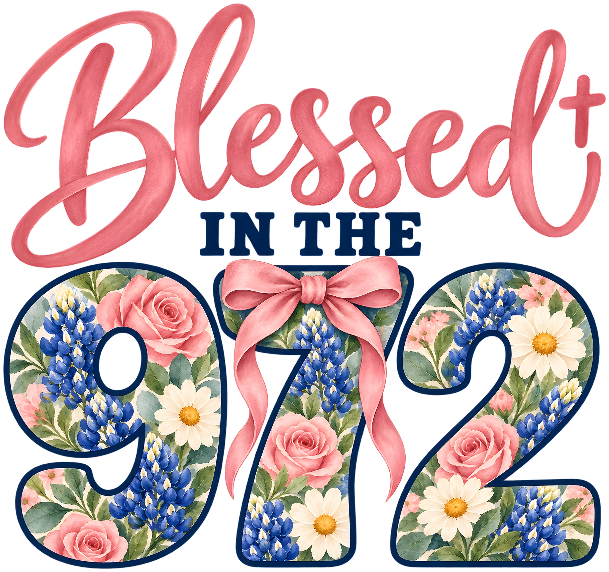 Blessed in the 972 Watercolor Bluebonnet Coquette Bow Christian DTF Transfer