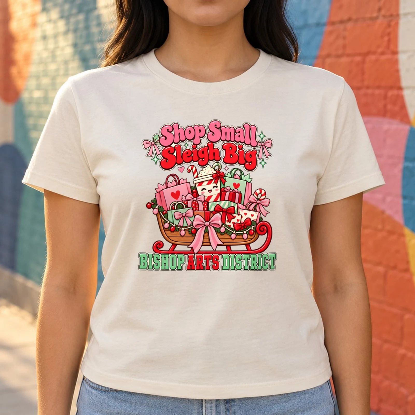 Shop Small Sleigh Big Bishop Arts District Cute Christmas DTF Transfer