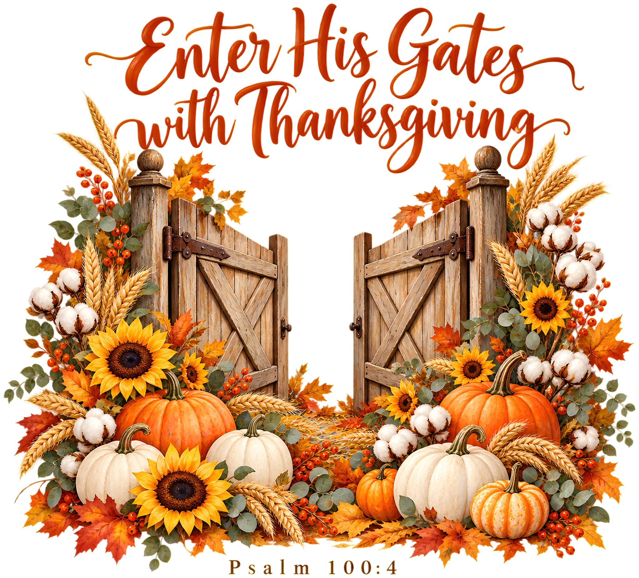 Enter His Gates With Thanksgiving Psalm 100:4 Harvest DTF Transfer