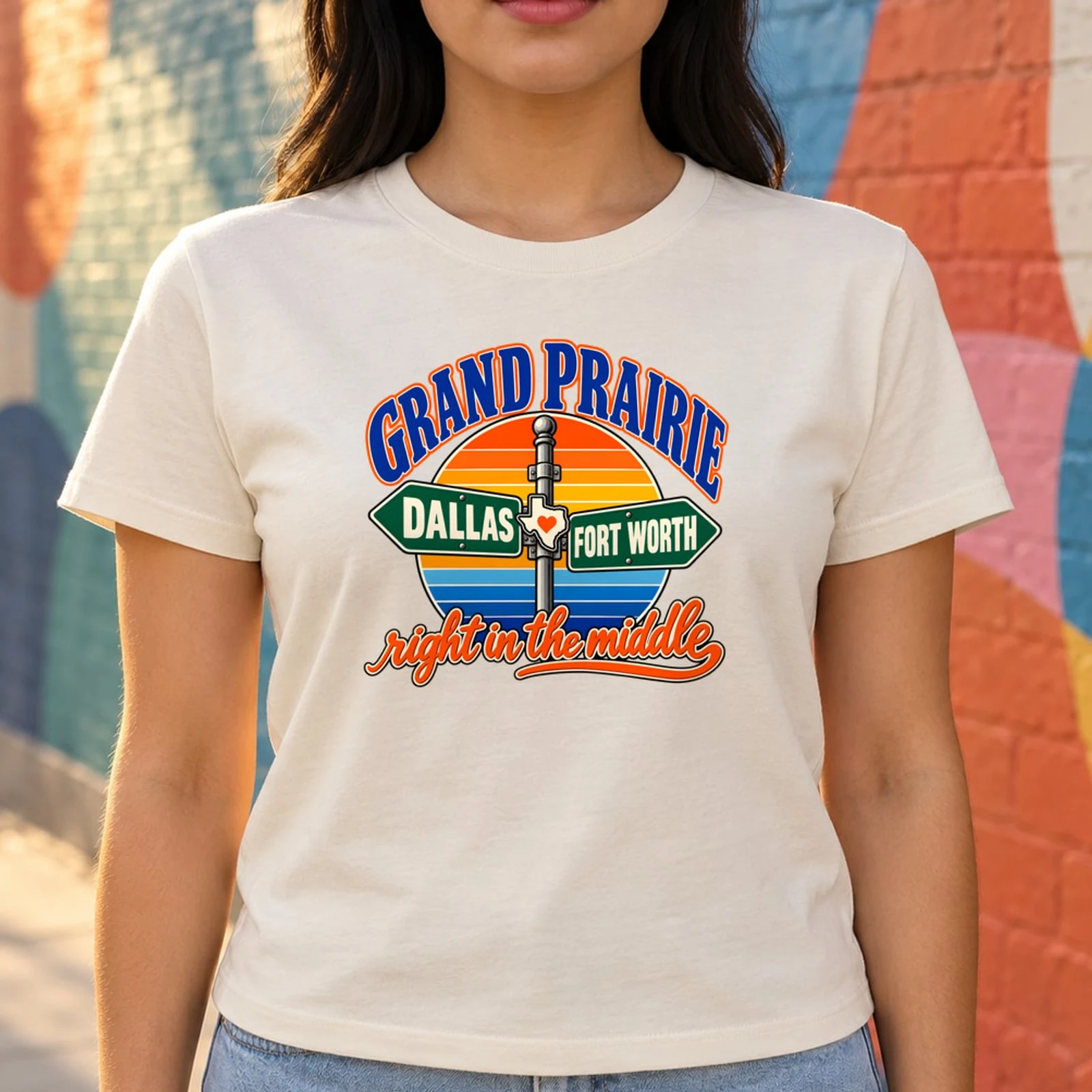 Grand Prairie Right in the Middle Dallas Fort Worth Retro Road Sign DTF Transfer
