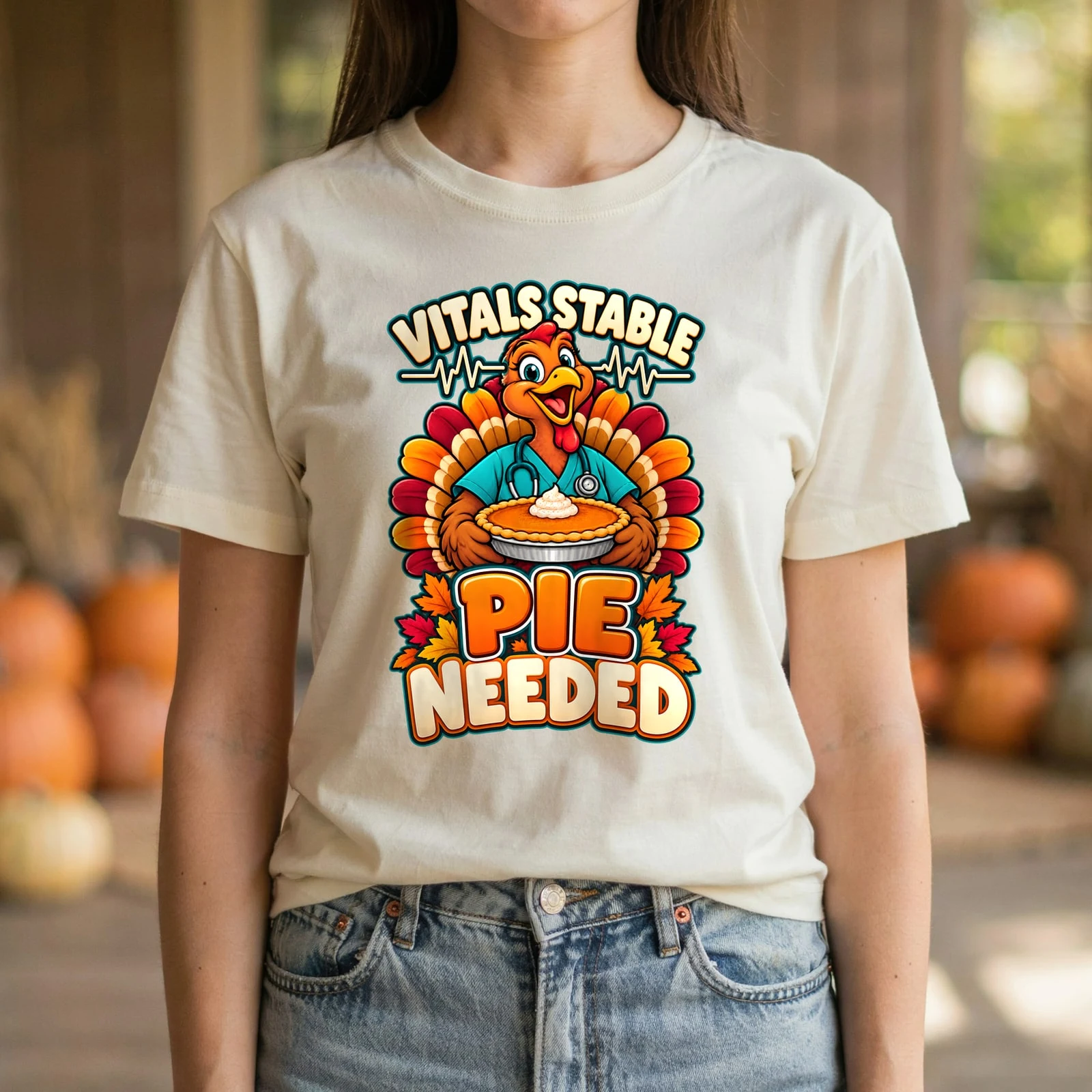 Vitals Stable Pie Needed Funny Nurse Thanksgiving Turkey DTF Transfer