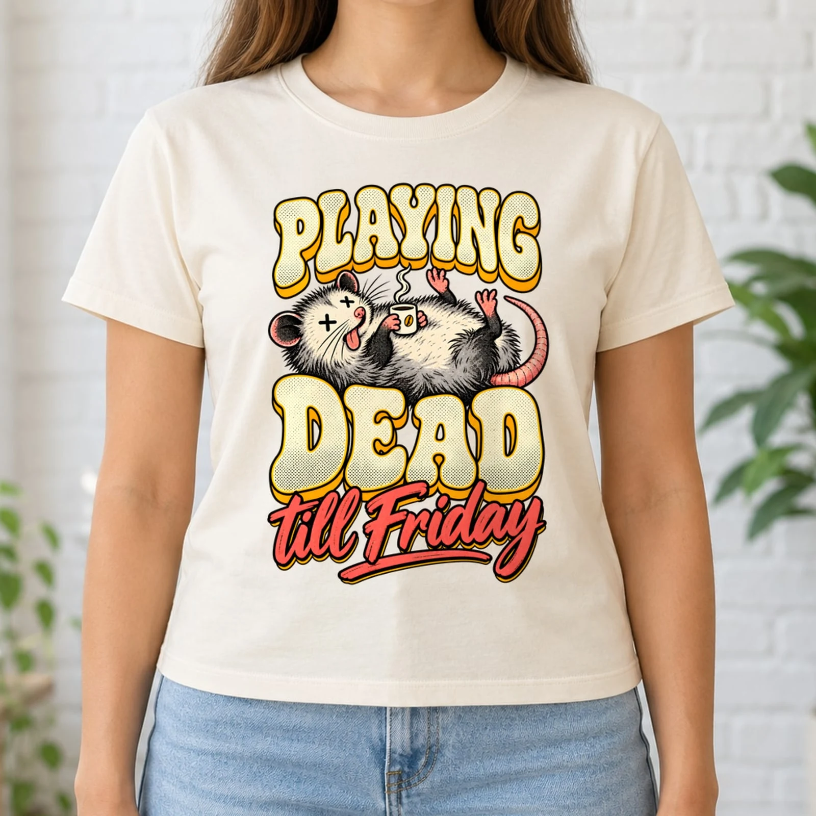 Playing Dead Till Friday Funny Opossum Retro Sarcastic DTF Transfer