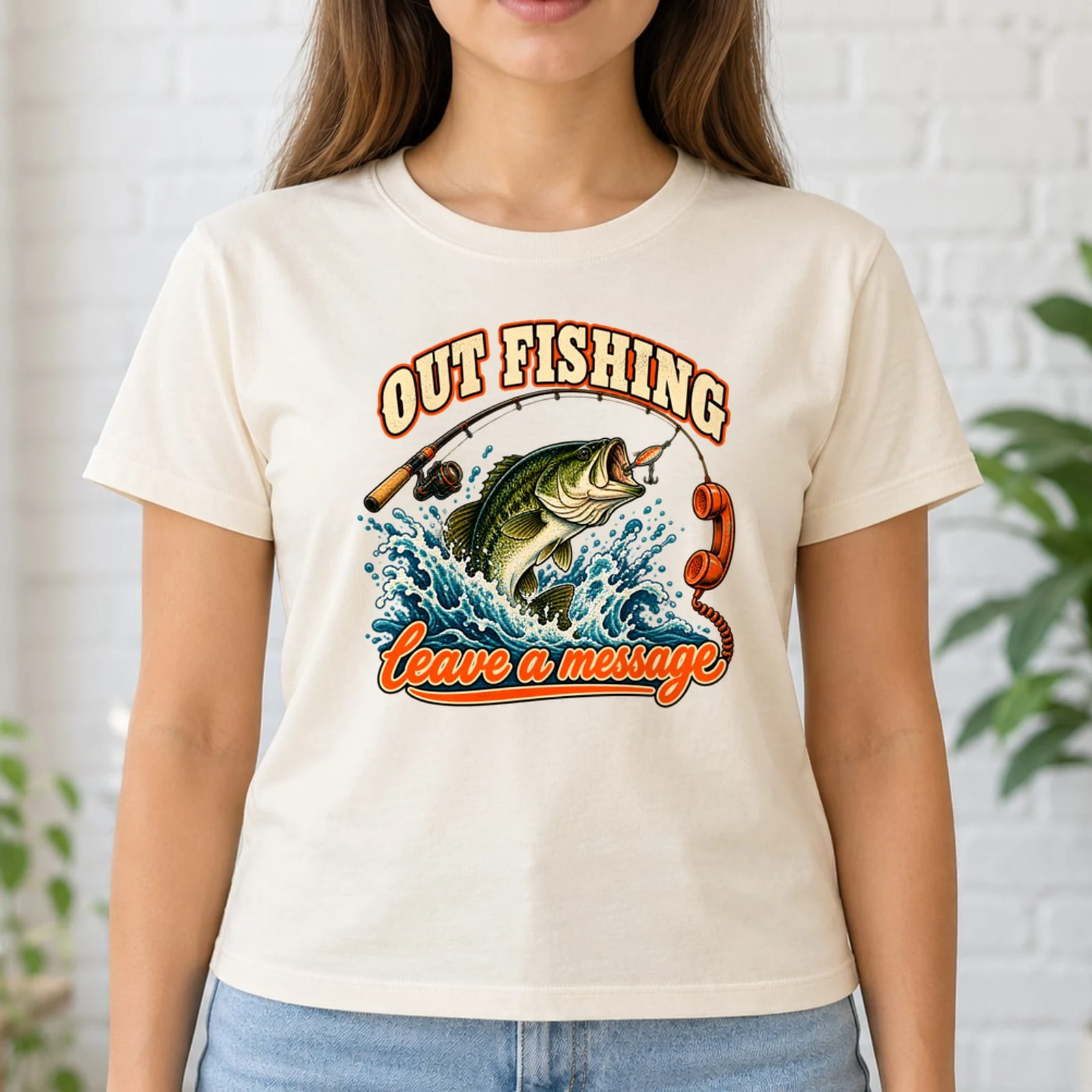Out Fishing Leave a Message Funny Vintage Bass Fishing DTF Transfer