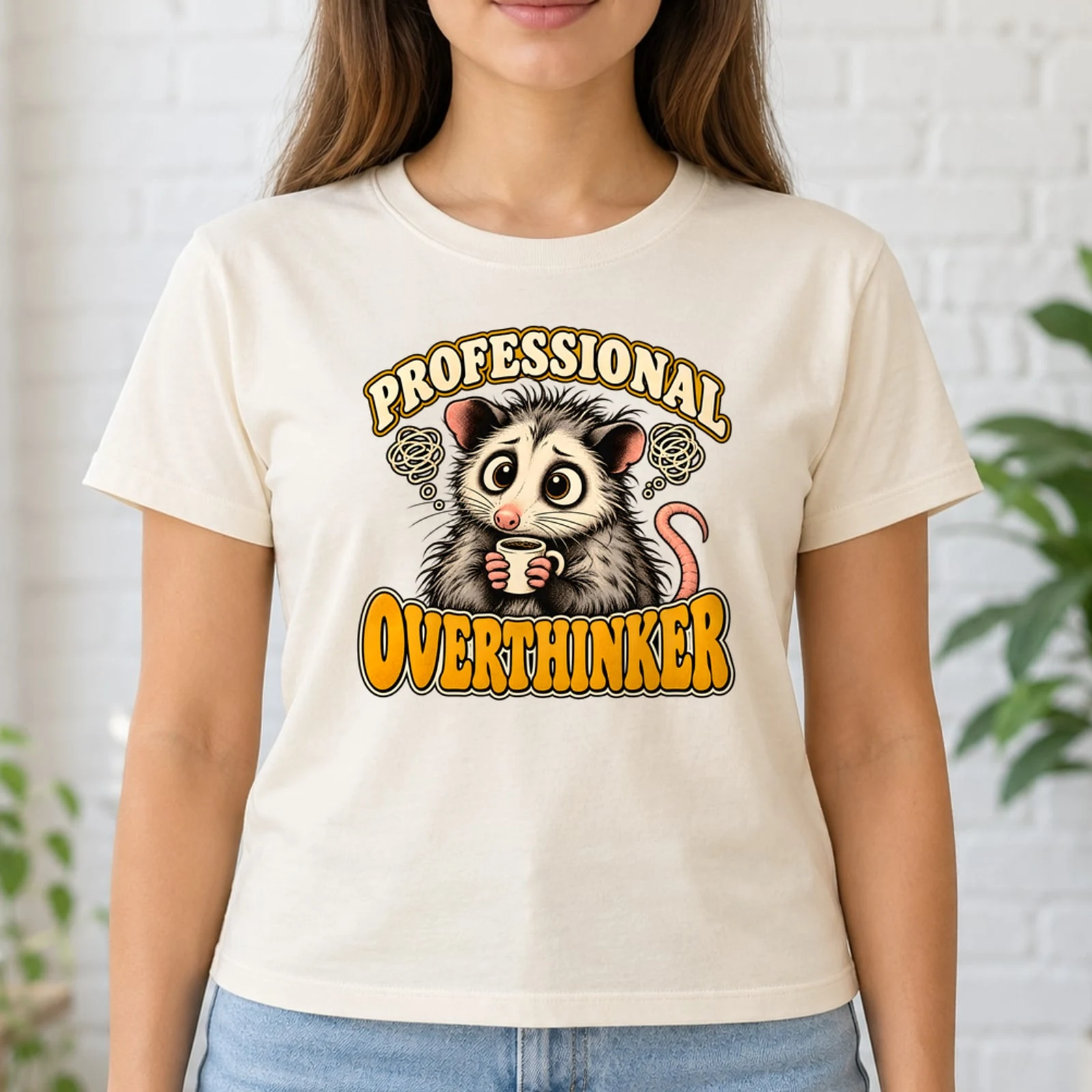 Professional Overthinker Funny Opossum Retro Halftone Sarcastic DTF Transfer