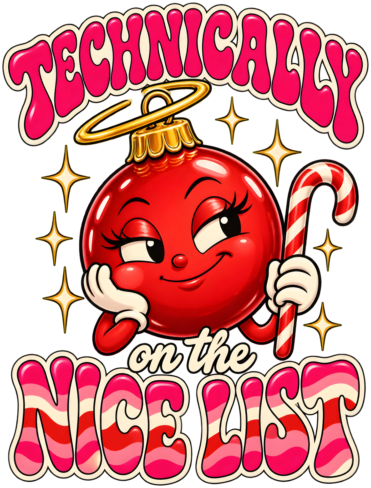 Technically on the Nice List Funny Sassy Christmas Retro Groovy DTF Transfer