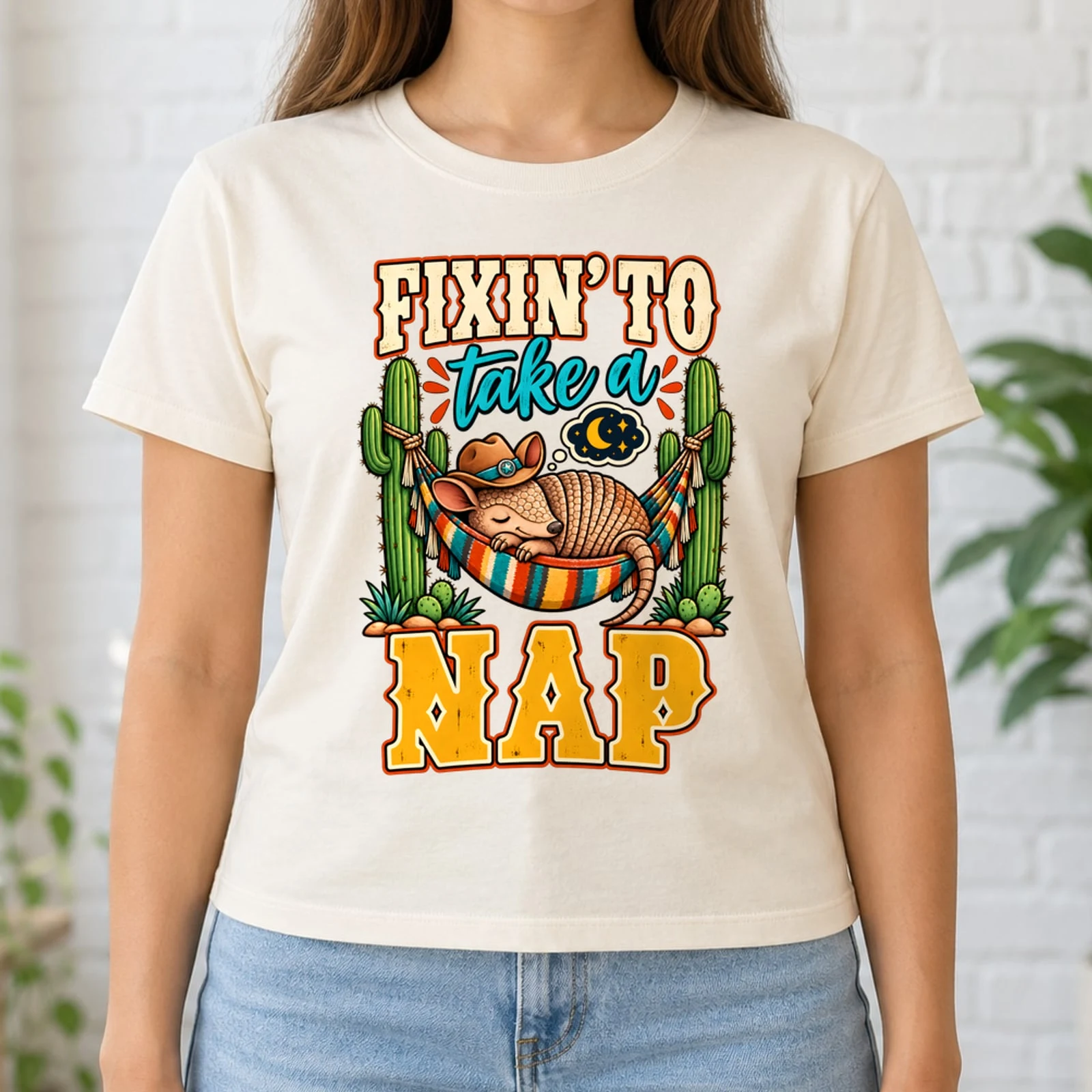 Fixin' to Take a Nap Funny Southern Texas Armadillo Hammock DTF Transfer