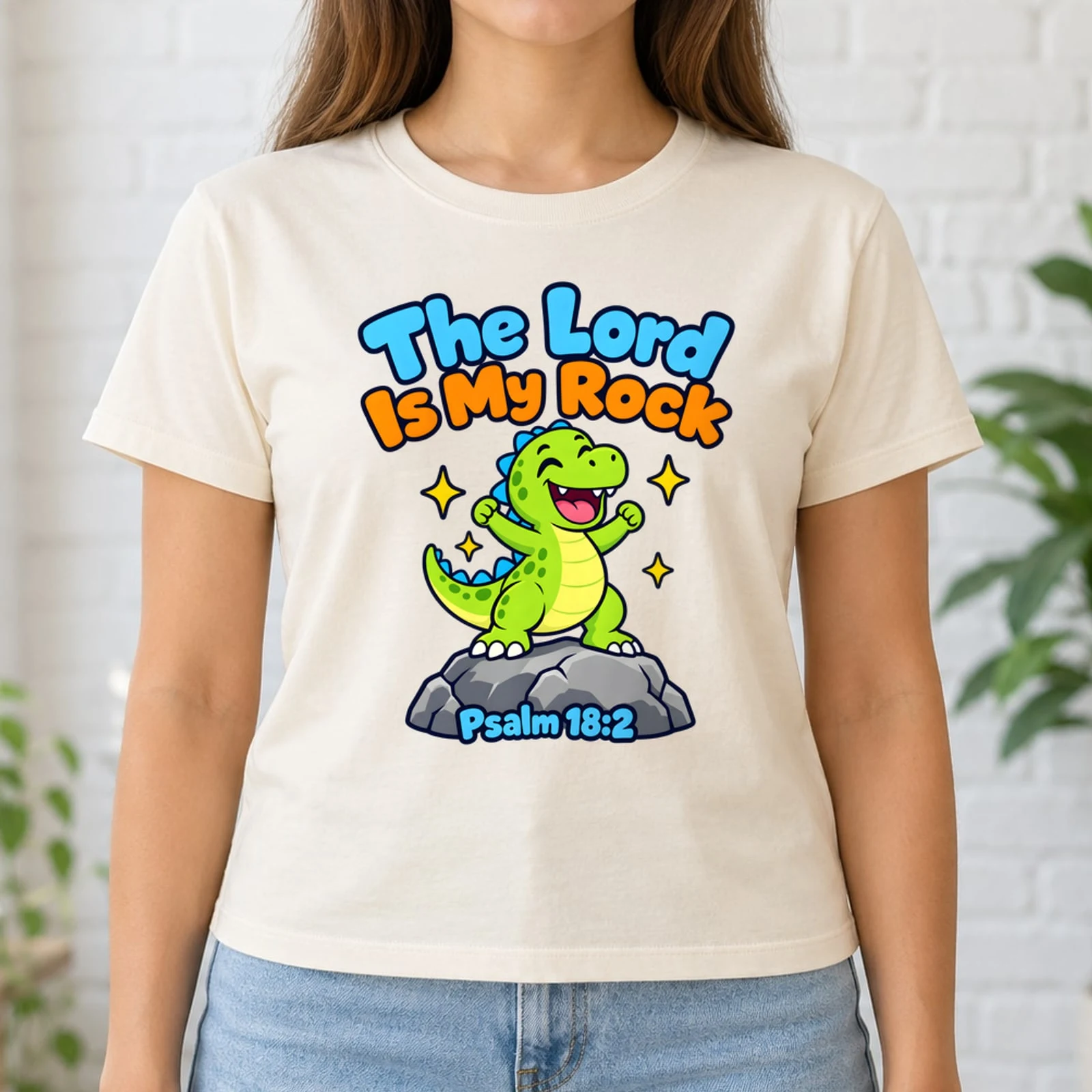 The Lord Is My Rock Psalm 18:2 Cute Dinosaur Kids Christian DTF Transfer
