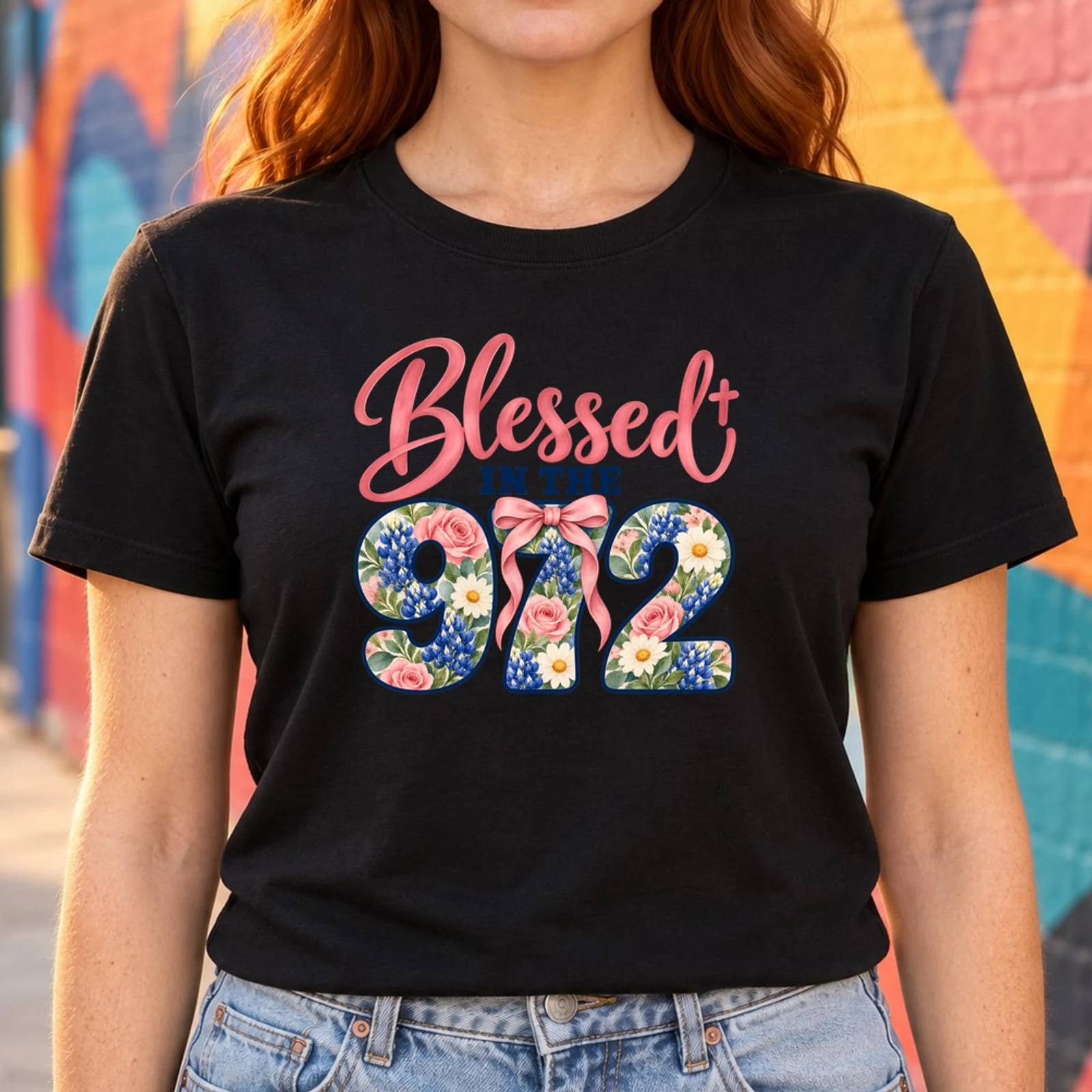 Blessed in the 972 Watercolor Bluebonnet Coquette Bow Christian DTF Transfer