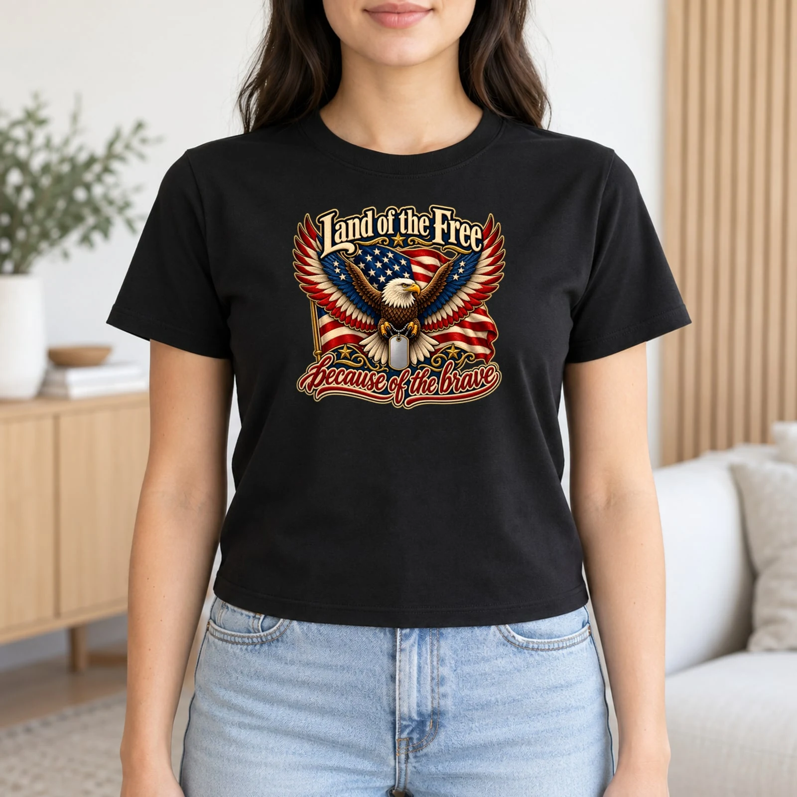 Land of the Free Because of the Brave Eagle Flag Veterans DTF Transfer