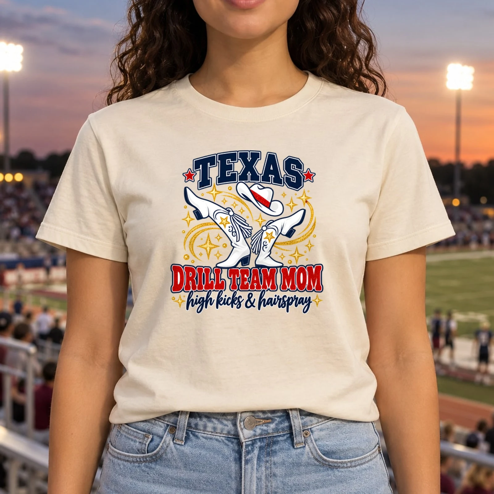 Texas Drill Team Mom High Kicks and Hairspray Cowgirl Boots DTF Transfer