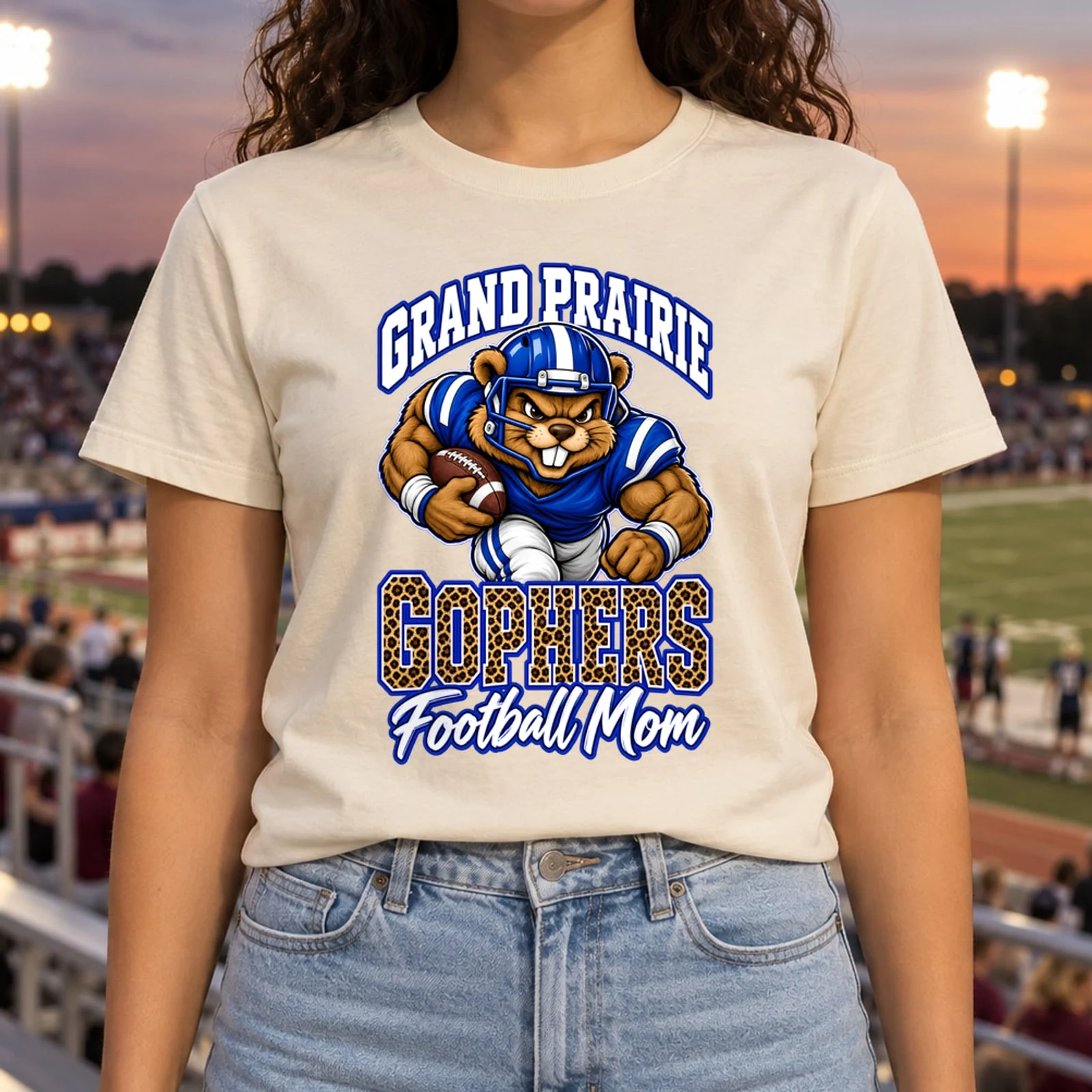 Grand Prairie Gophers Football Mom Leopard Varsity Game Day DTF Transfer