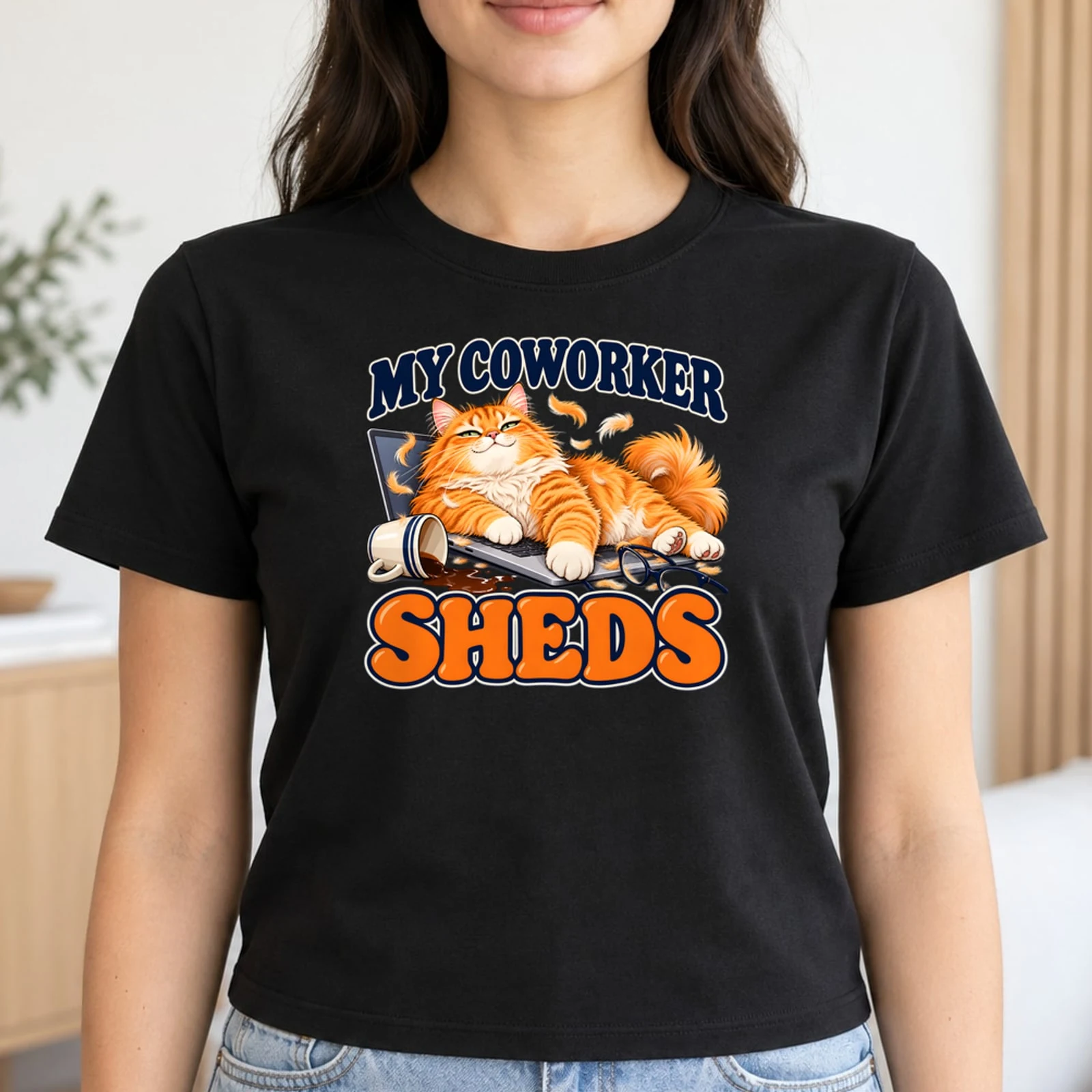 My Coworker Sheds Funny Work From Home Cat Laptop DTF Transfer