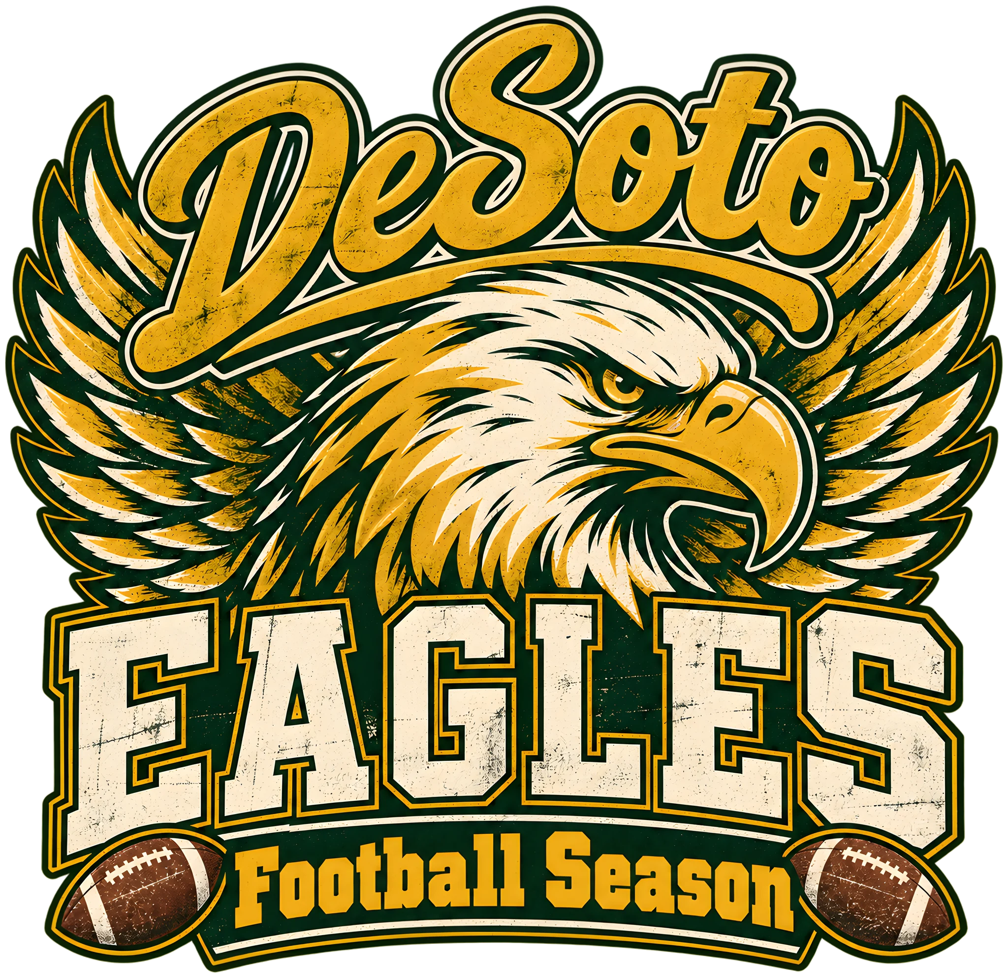 DeSoto Eagles Vintage Distressed Football Season Green and Gold DTF Transfer