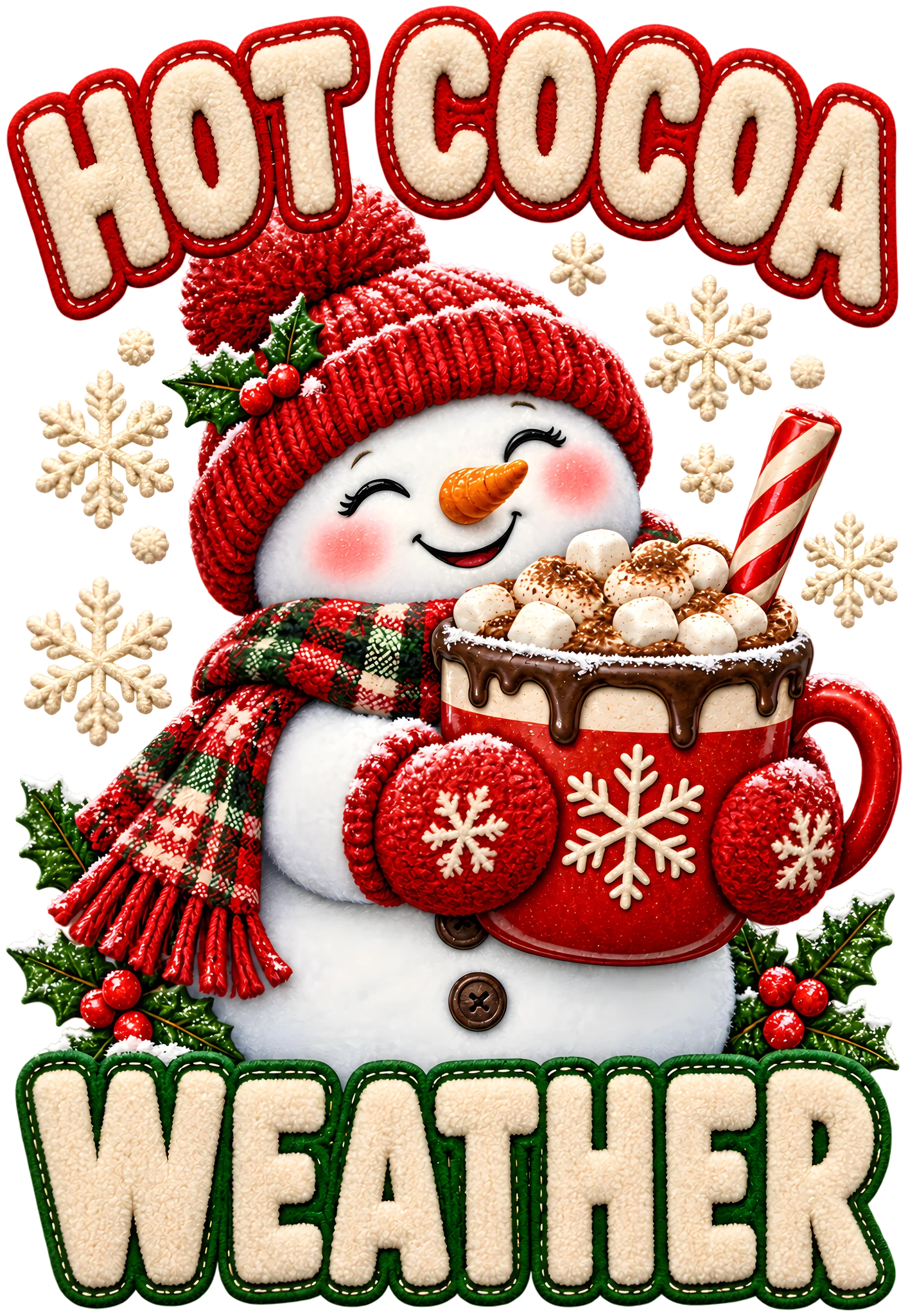 Hot Cocoa Weather Snowman Faux Chenille Winter DTF Transfer