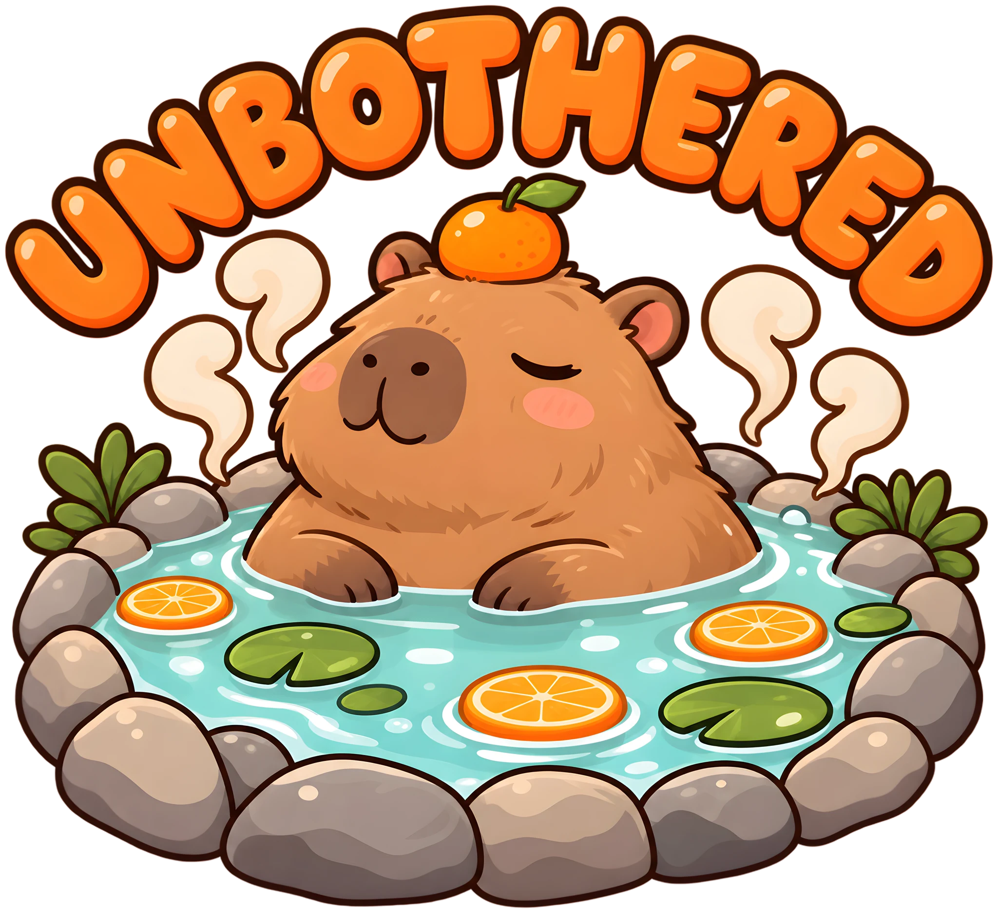 Unbothered Capybara Kawaii Cute Hot Spring Orange DTF Transfer